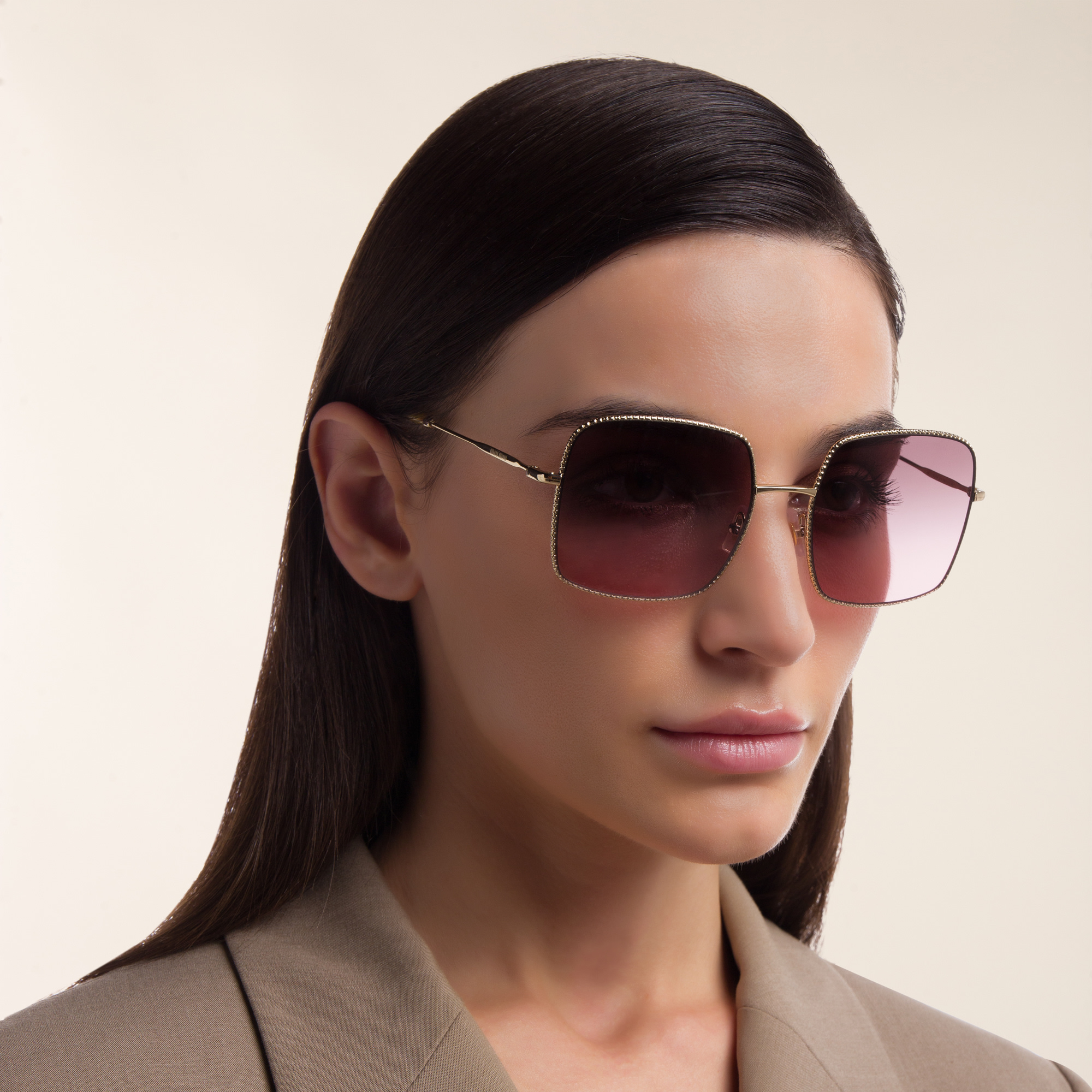 Shop MIU MIU Square Sunglasses in Pale Gold online.