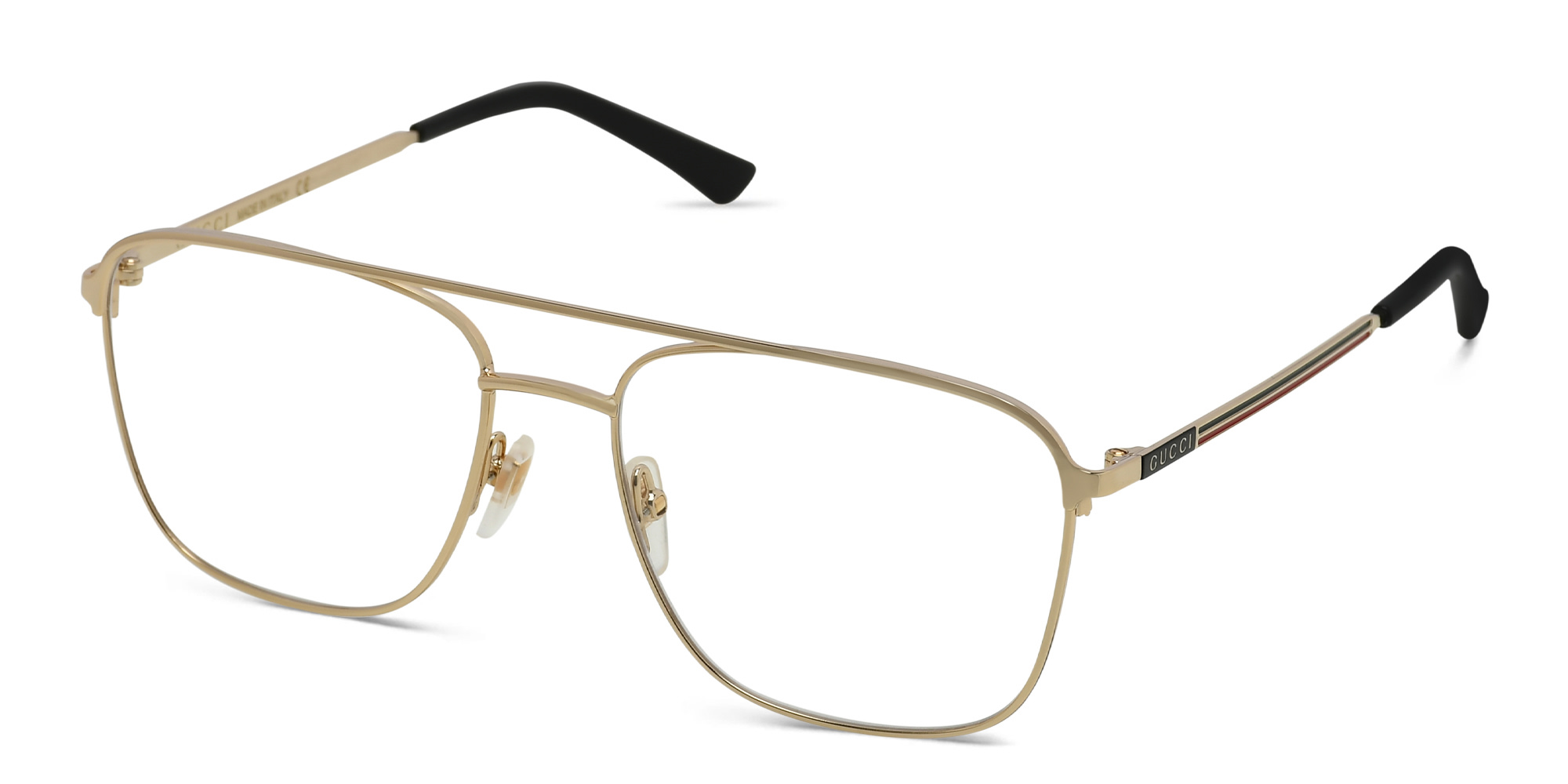 Shop GUCCI Wide Aviator Eyeglasses in Gold online.