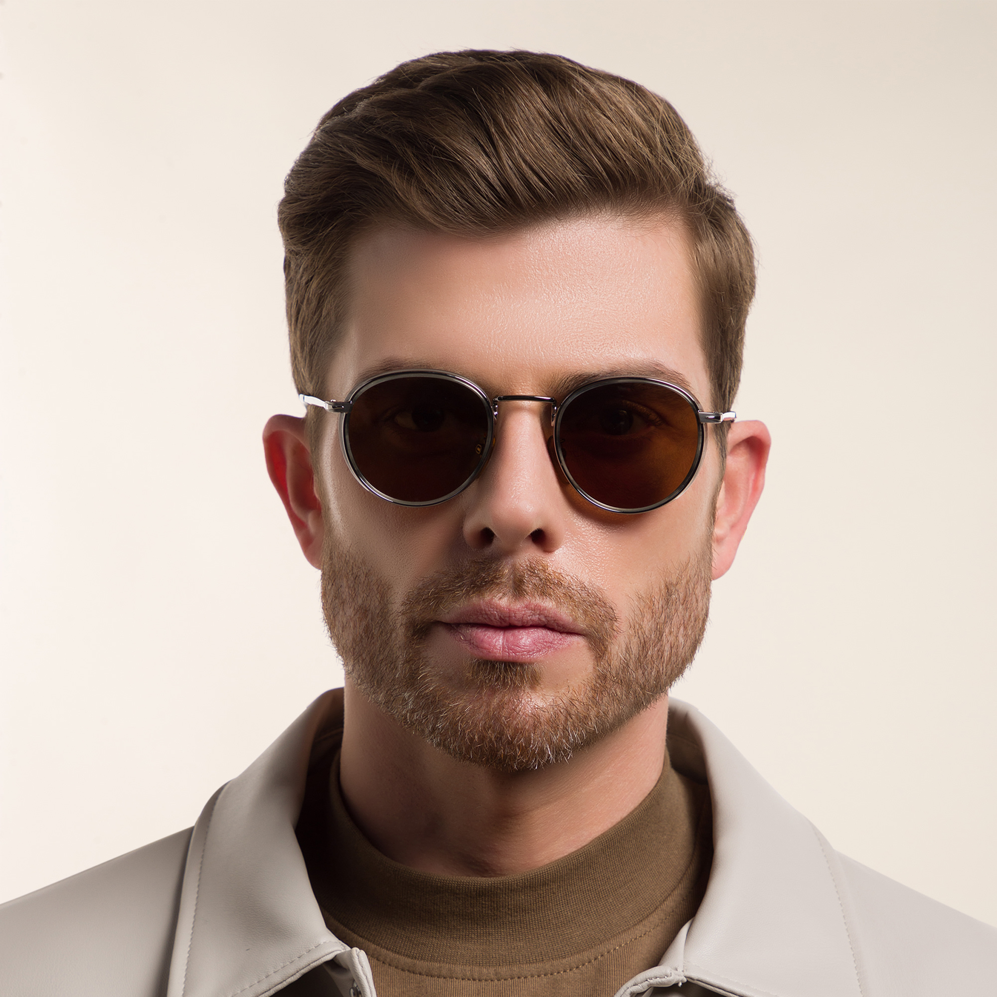 DAVID BECKHAM Round Sunglasses in Ruthenium Grey Horn – Product Photo 5