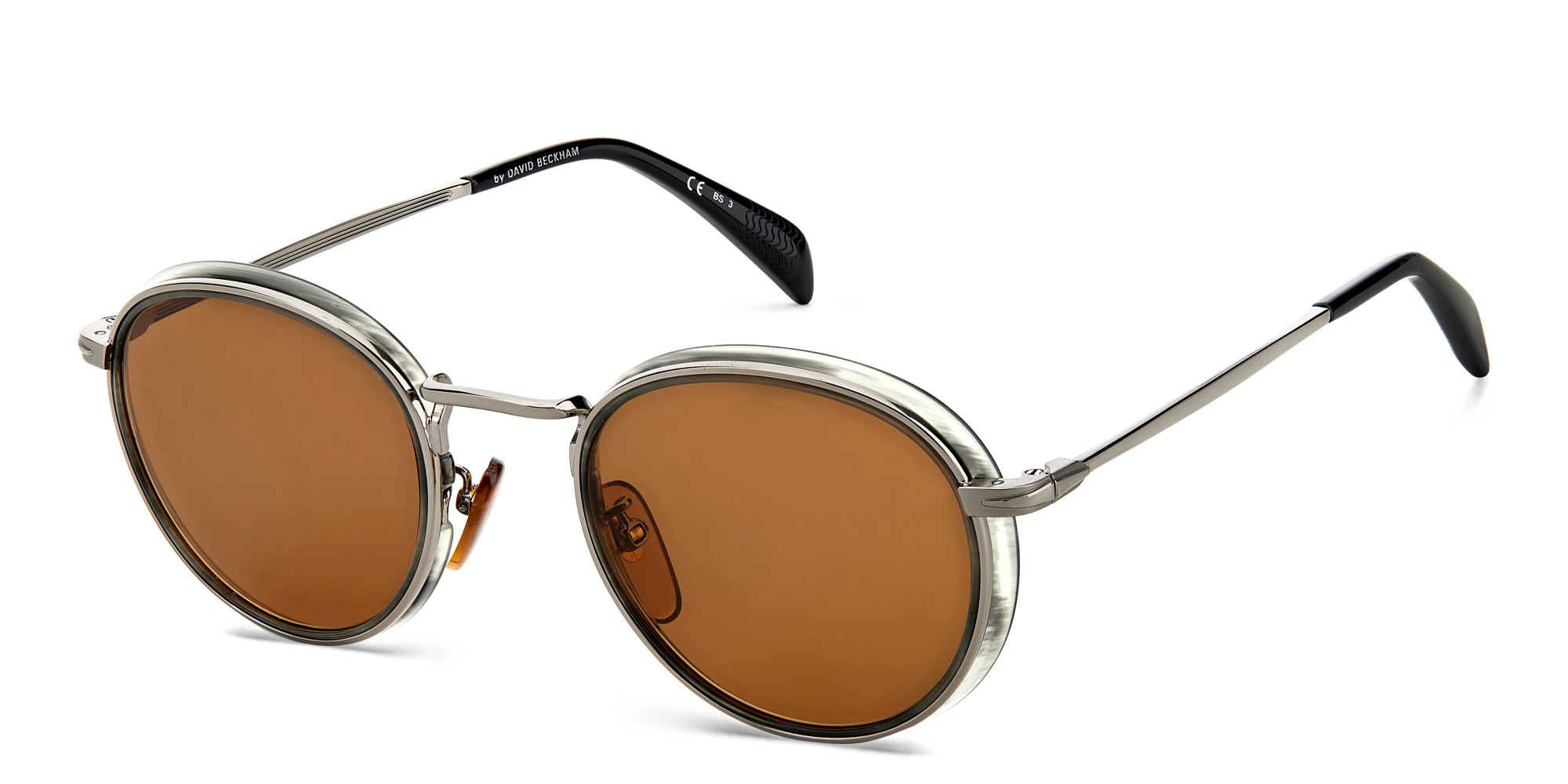 DAVID BECKHAM Round Sunglasses in Ruthenium Grey Horn – Product Photo 2