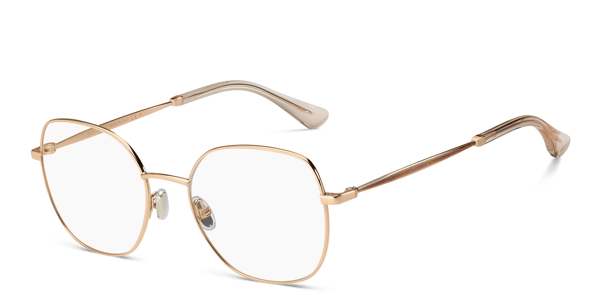 Shop JIMMY CHOO Crystal & Glitter Square Eyeglasses in Gold Nude online.