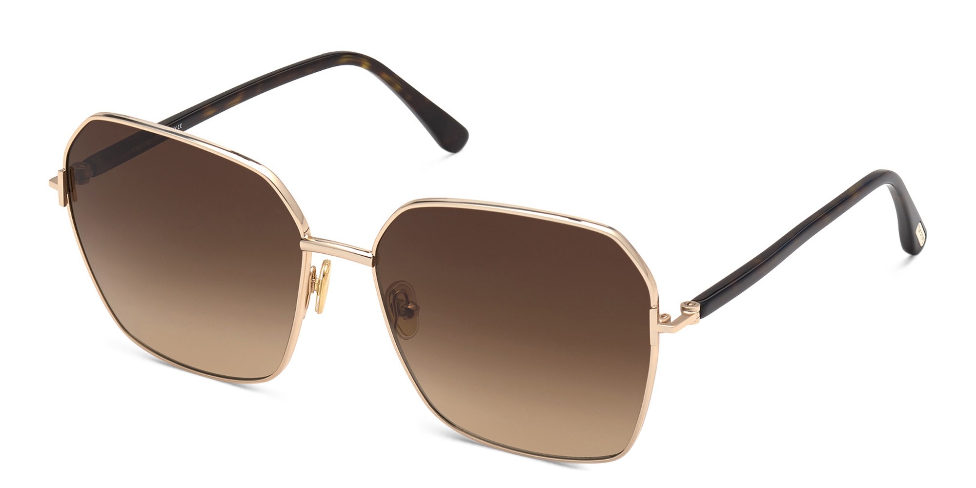 نظارة شمسية بإطار مربع واسعة من توم فورد بلون ذهبي وردي لامع - صورة المنتج 2