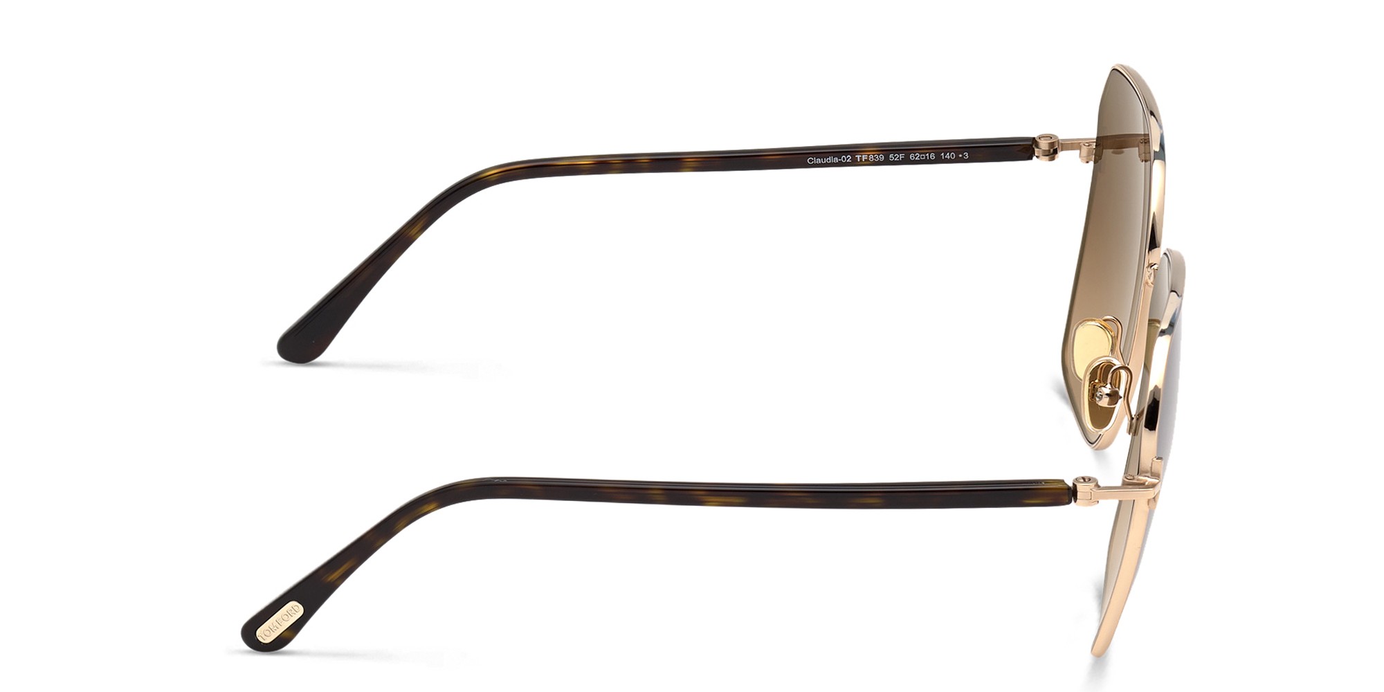 نظارة شمسية بإطار مربع واسعة من توم فورد بلون ذهبي وردي لامع - صورة المنتج 3