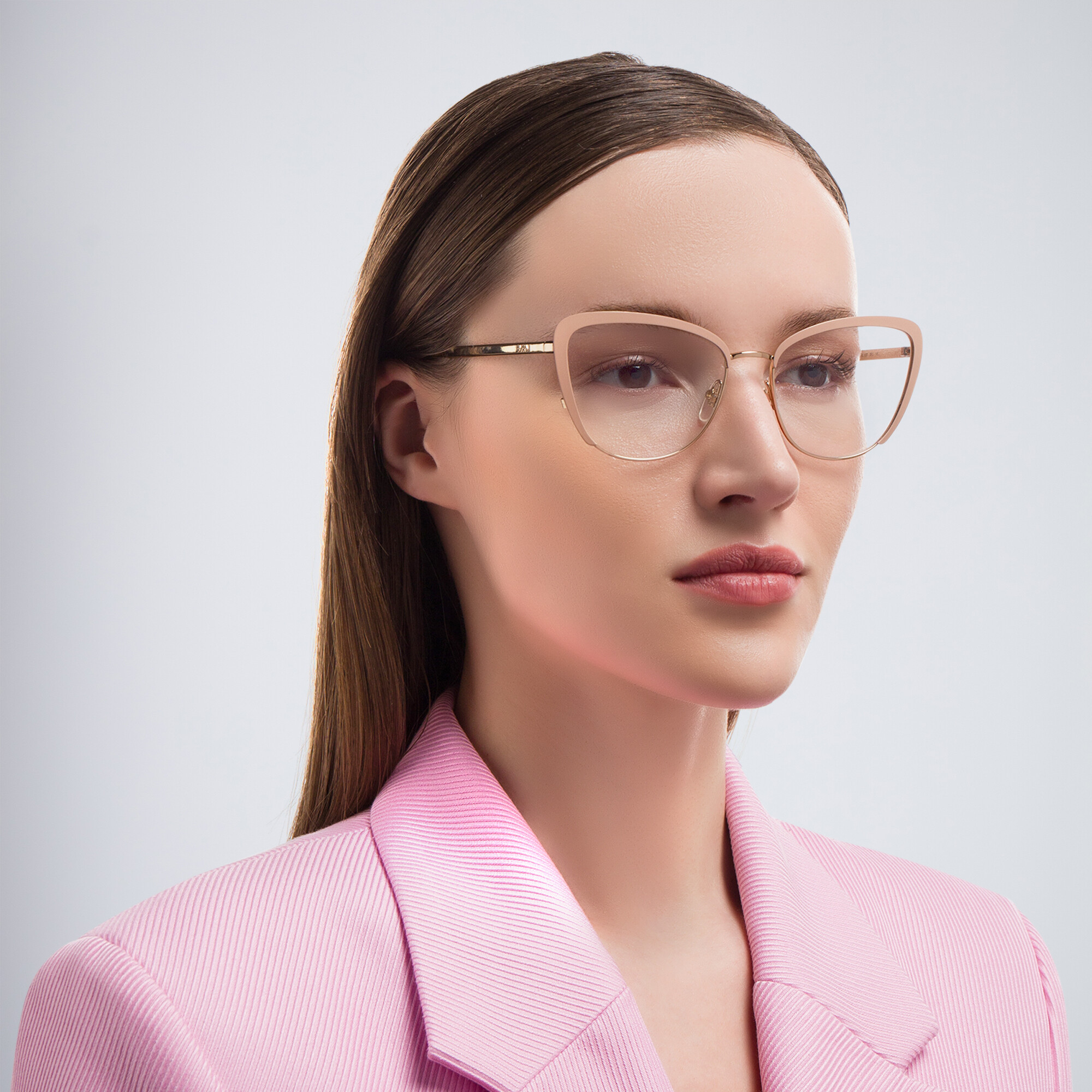 EYE'M Wide Cat Eye Eyeglasses in Nude – Product Photo 5