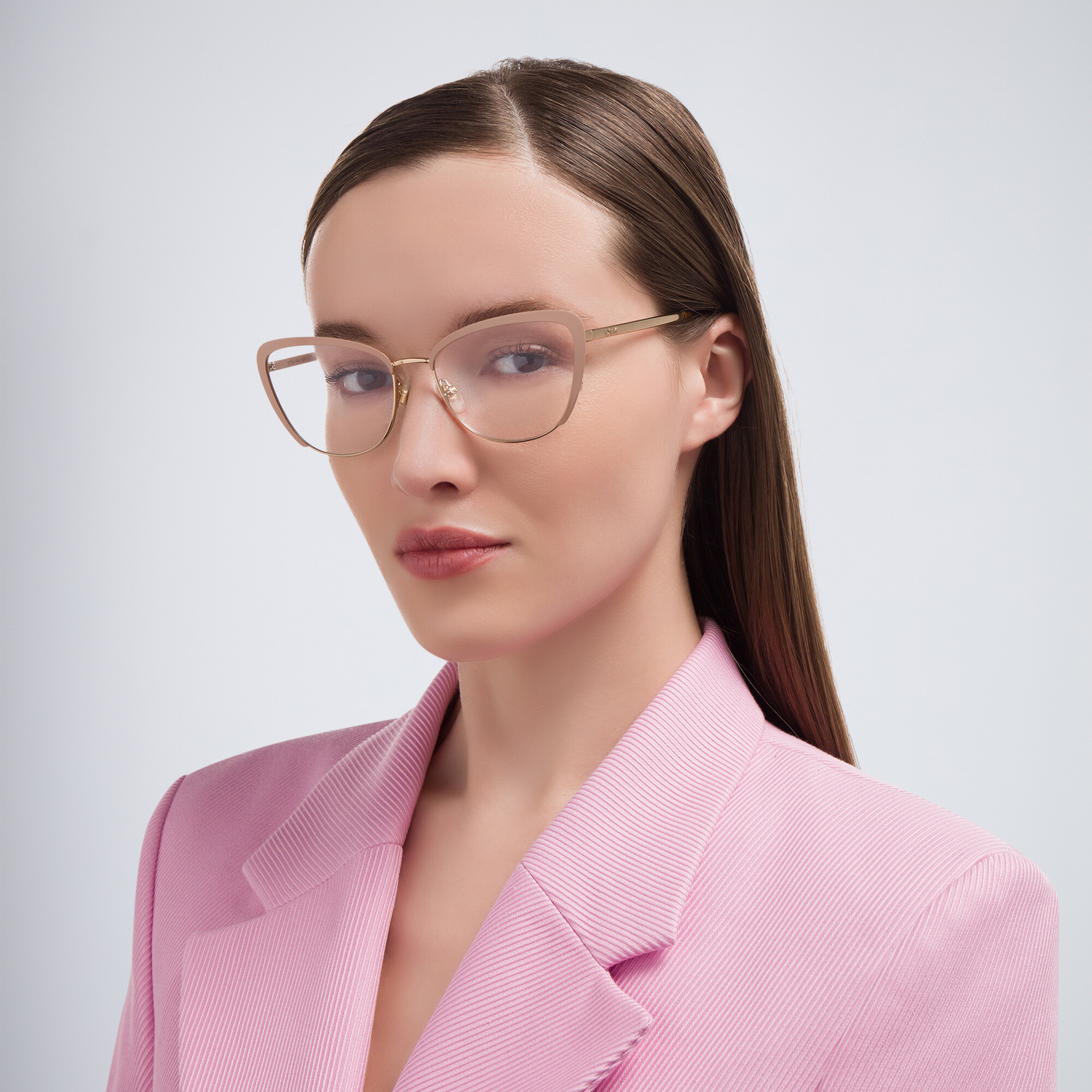 EYE'M Wide Cat Eye Eyeglasses in Nude – Product Photo 6
