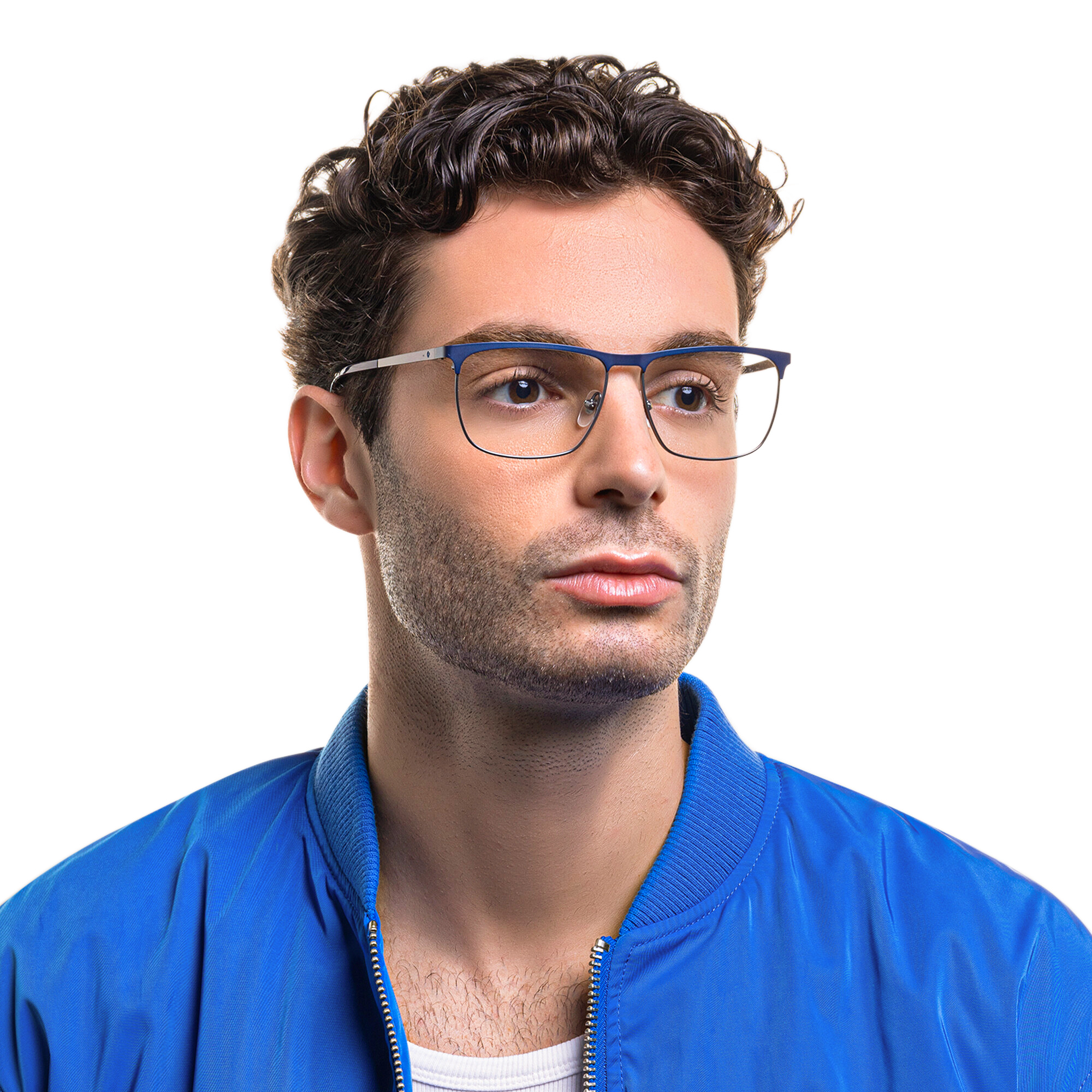 EYE'M Wide Rectangle Eyeglasses in Blue – Product Photo 5