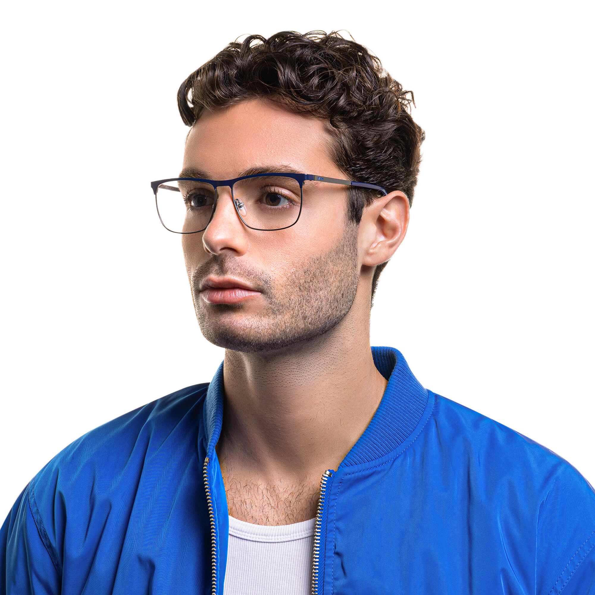 EYE'M Wide Rectangle Eyeglasses in Blue – Product Photo 6