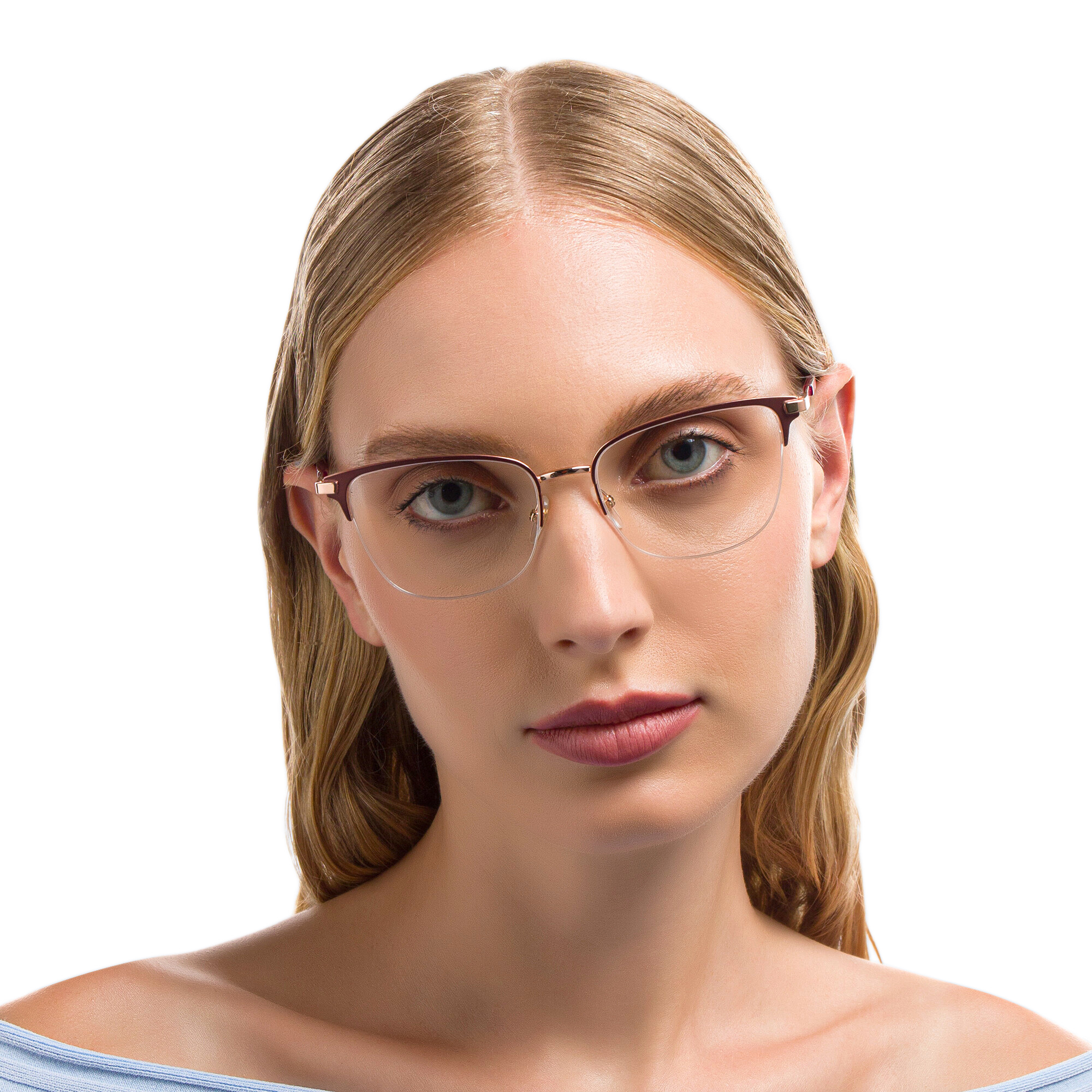 Shop EYE'M Half Rim Cat Eye Eyeglasses in Red online.