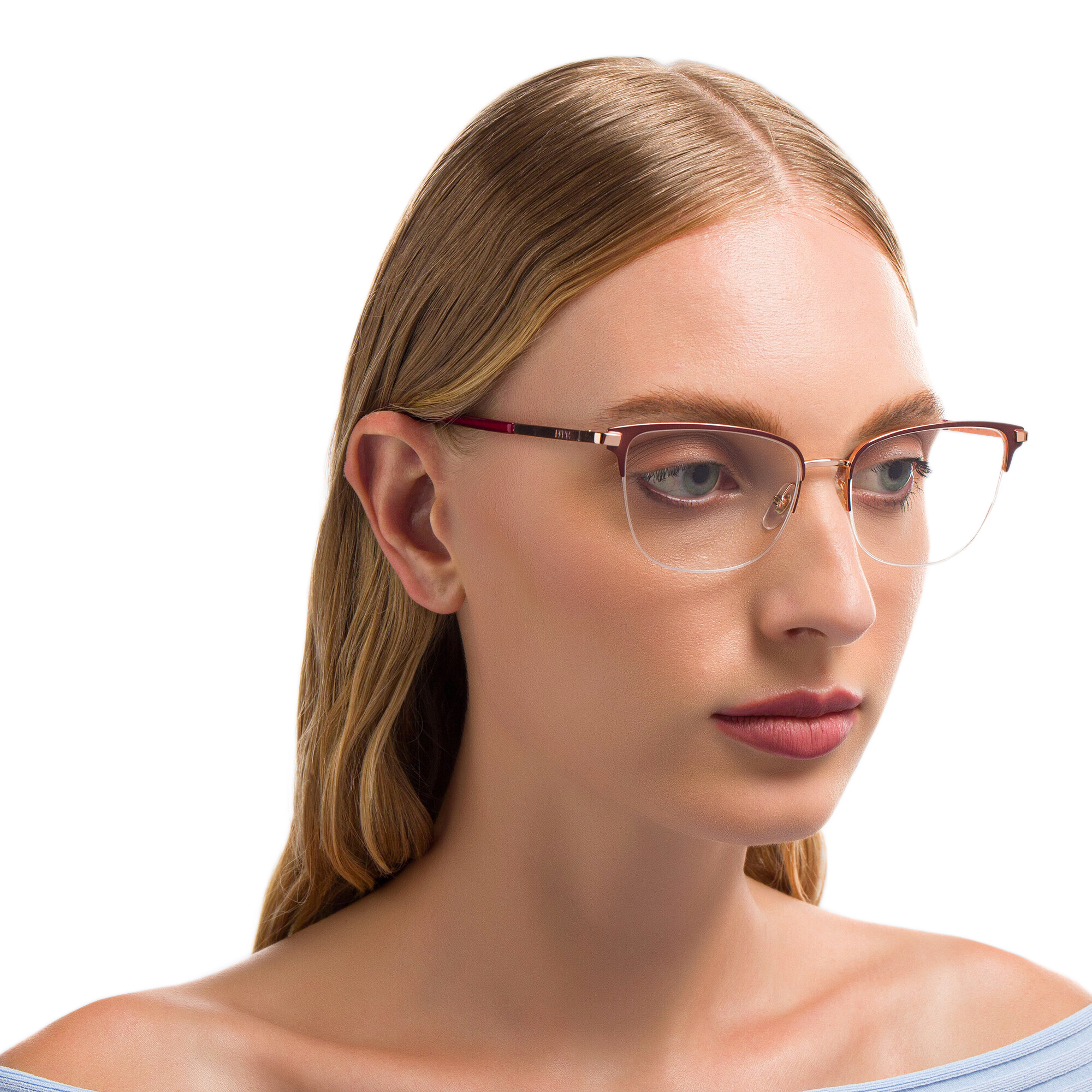Shop EYE'M Half Rim Cat Eye Eyeglasses in Red online.