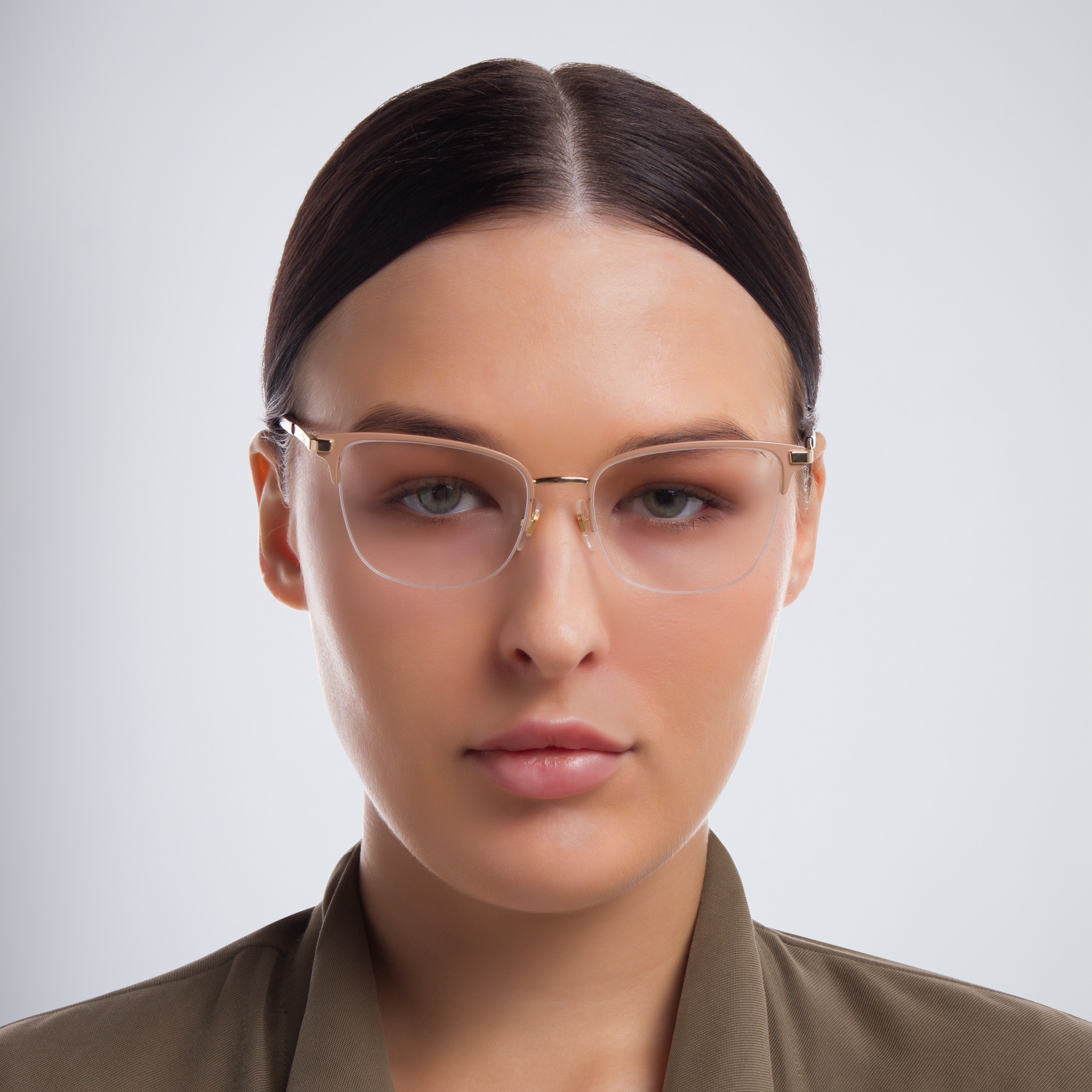 Shop EYE'M Half Rim Cat Eye Eyeglasses in Nude online.