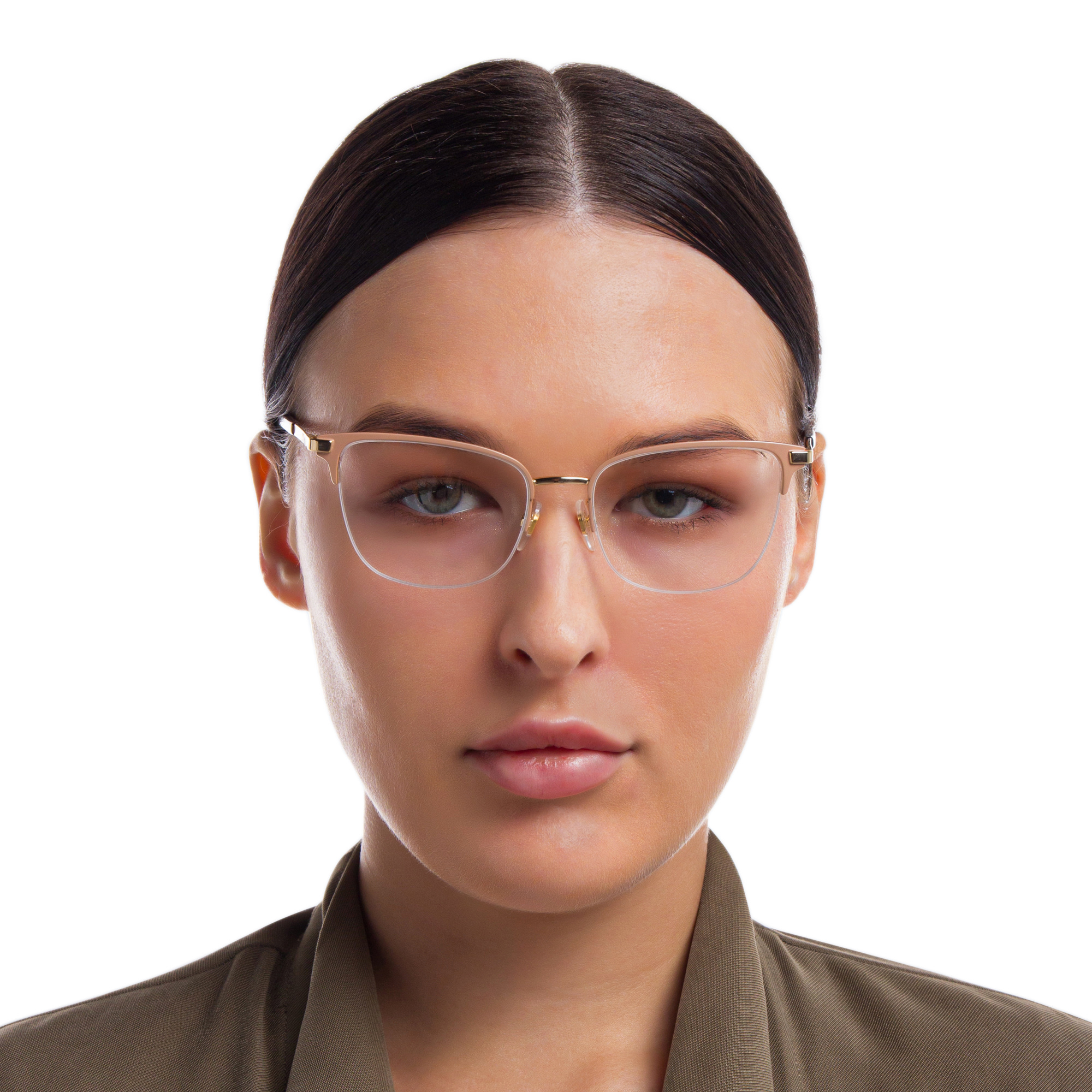 Shop EYE'M Half Rim Cat Eye Eyeglasses in Nude online.