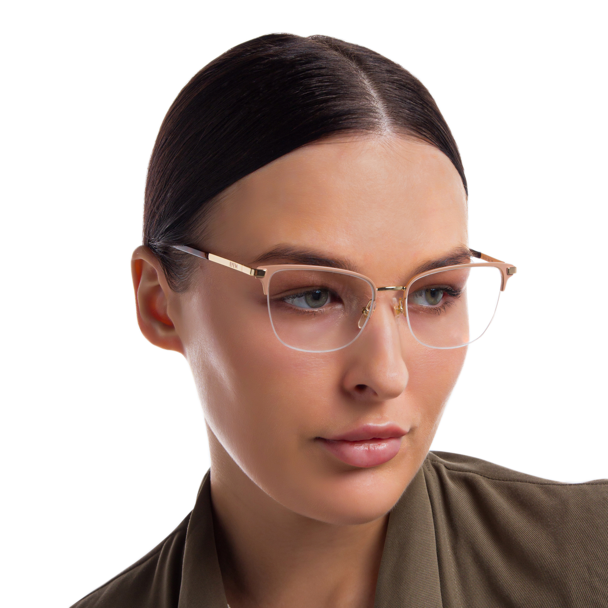 Shop EYE'M Half Rim Cat Eye Eyeglasses in Nude online.