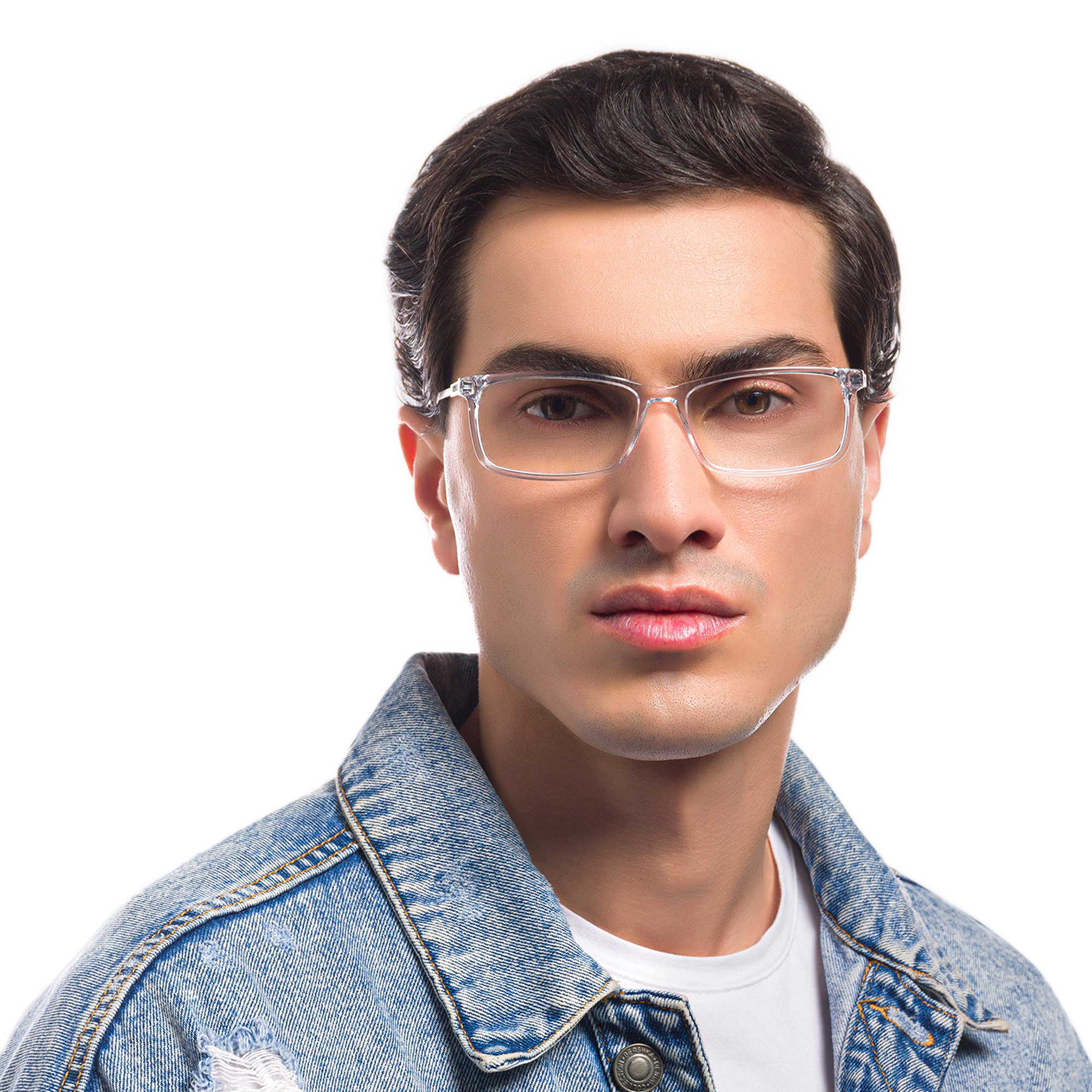 EYE'M Wide Rectangle Eyeglasses in Clear – Product Photo 6