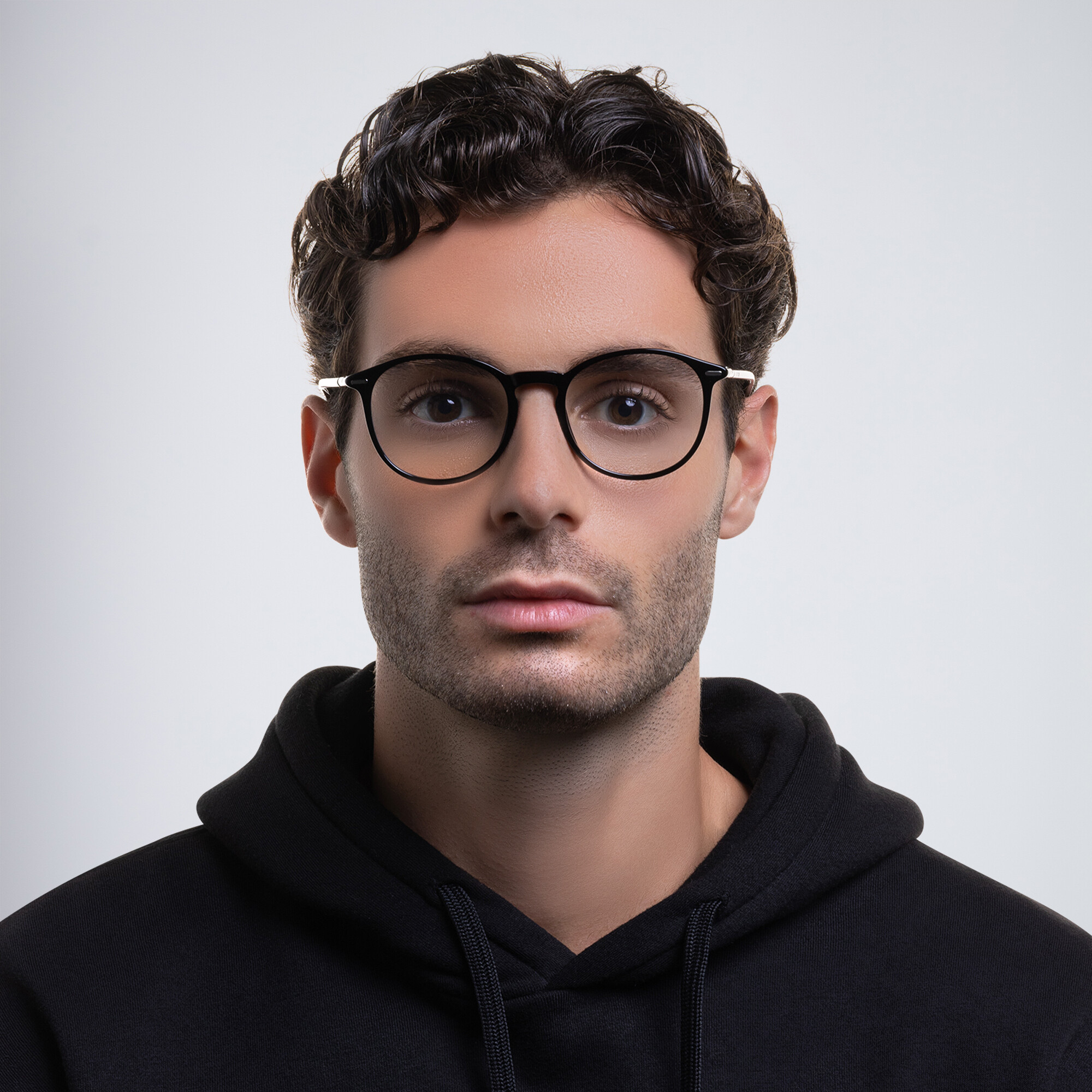 EYE'M Round Eyeglasses in Black – Product Photo 5