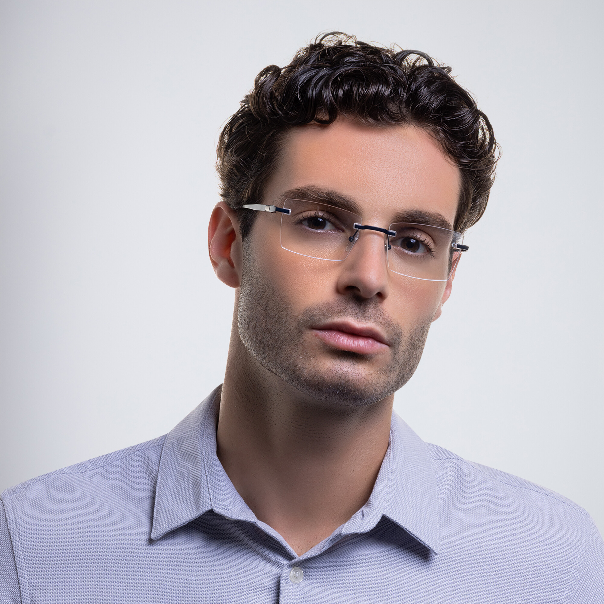 EYE'M Rimless Rectangle Eyeglasses in Blue – Product Photo 6