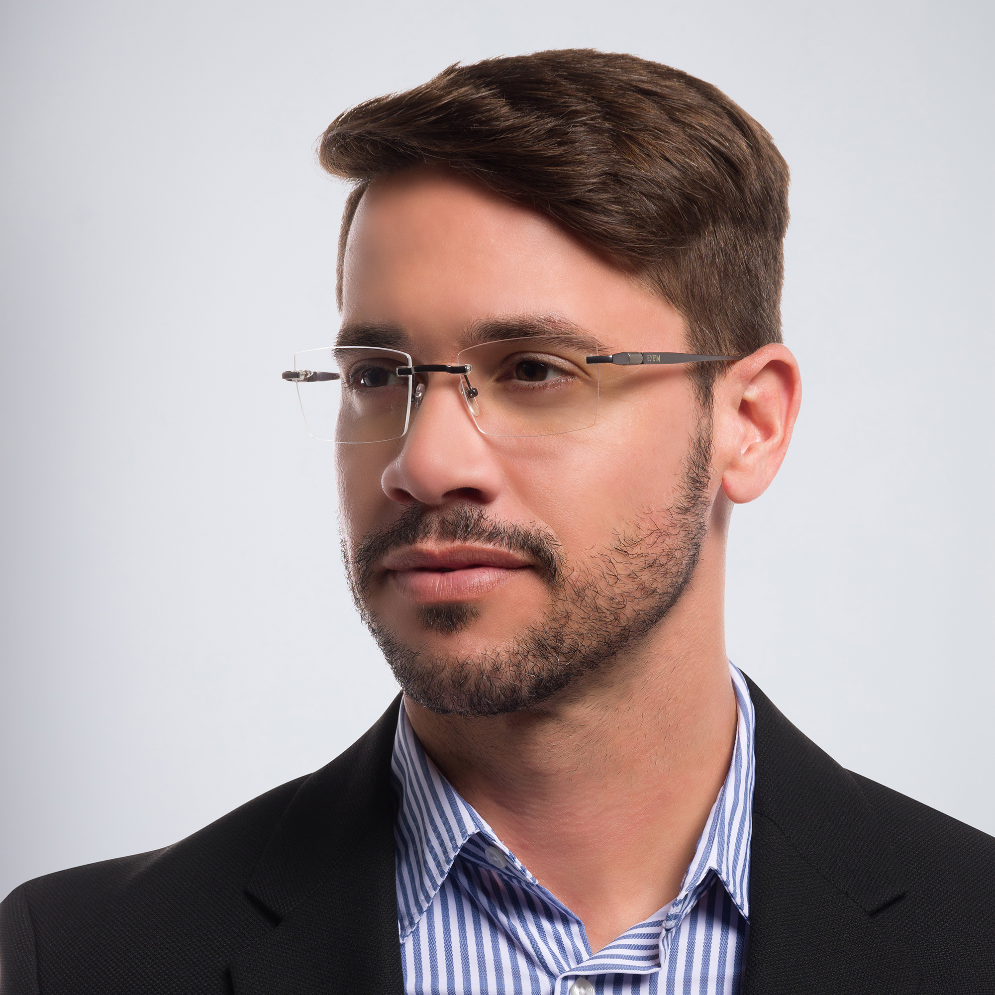 Shop EYE'M Rimless Rectangle Eyeglasses in Gunmetal online.