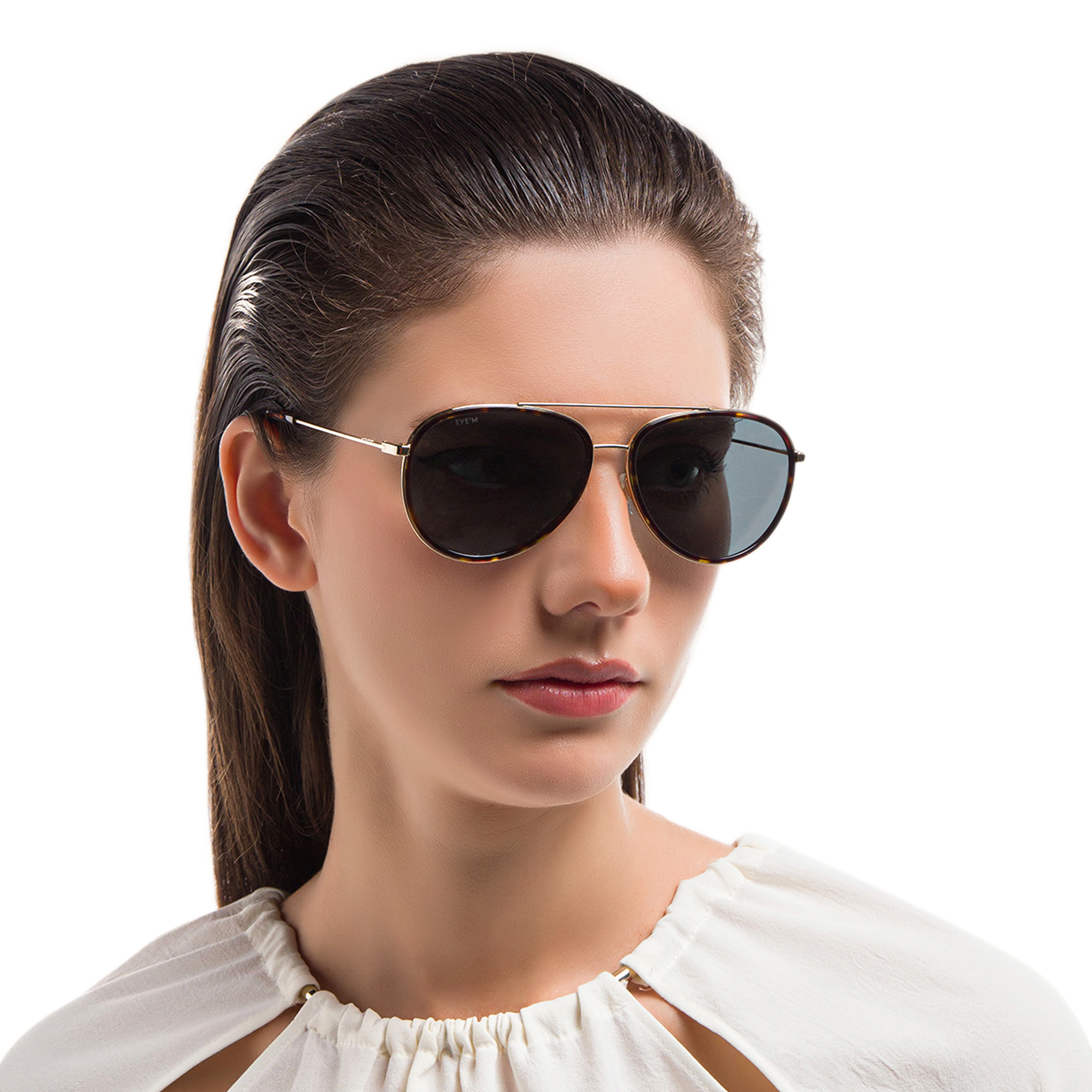 Shop EYE'M Unisex Aviator Sunglasses in Havana online.
