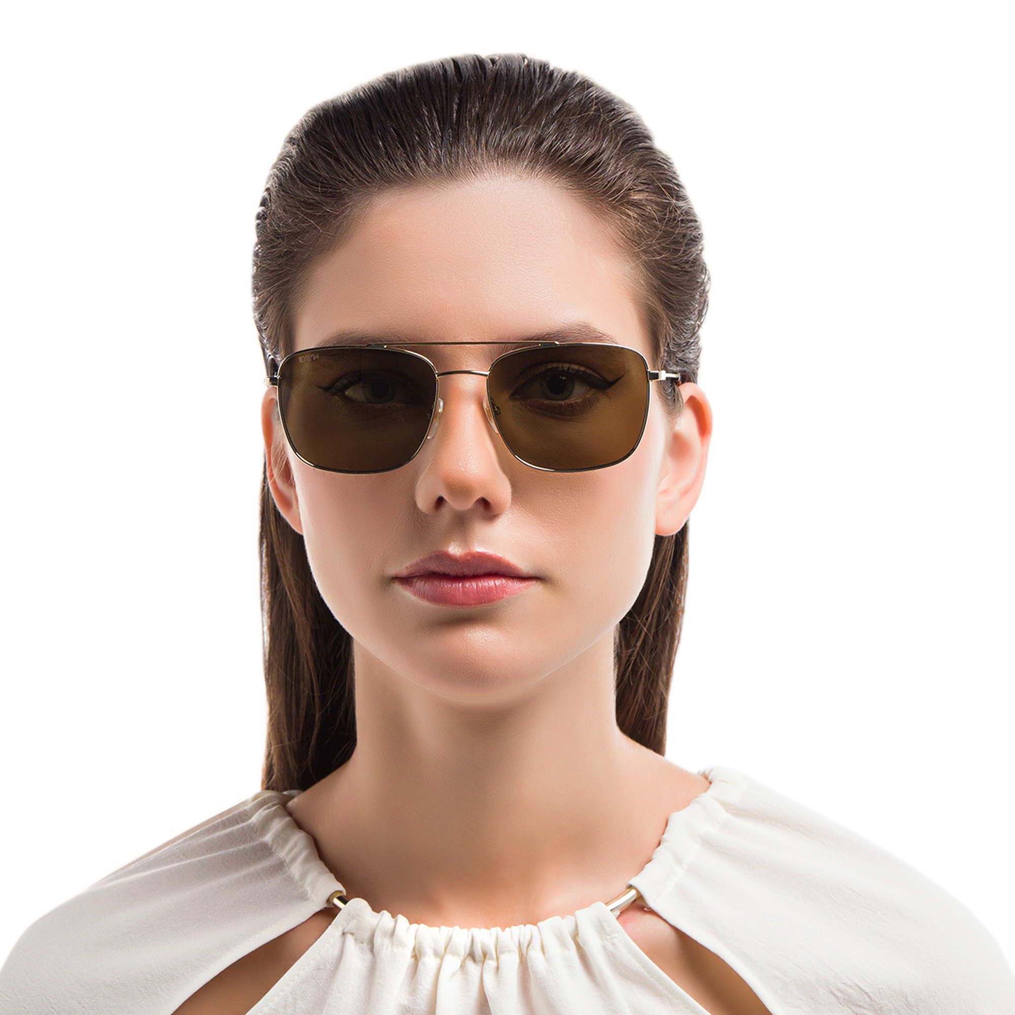 Shop EYE'M Unisex Square Sunglasses in Gold online.
