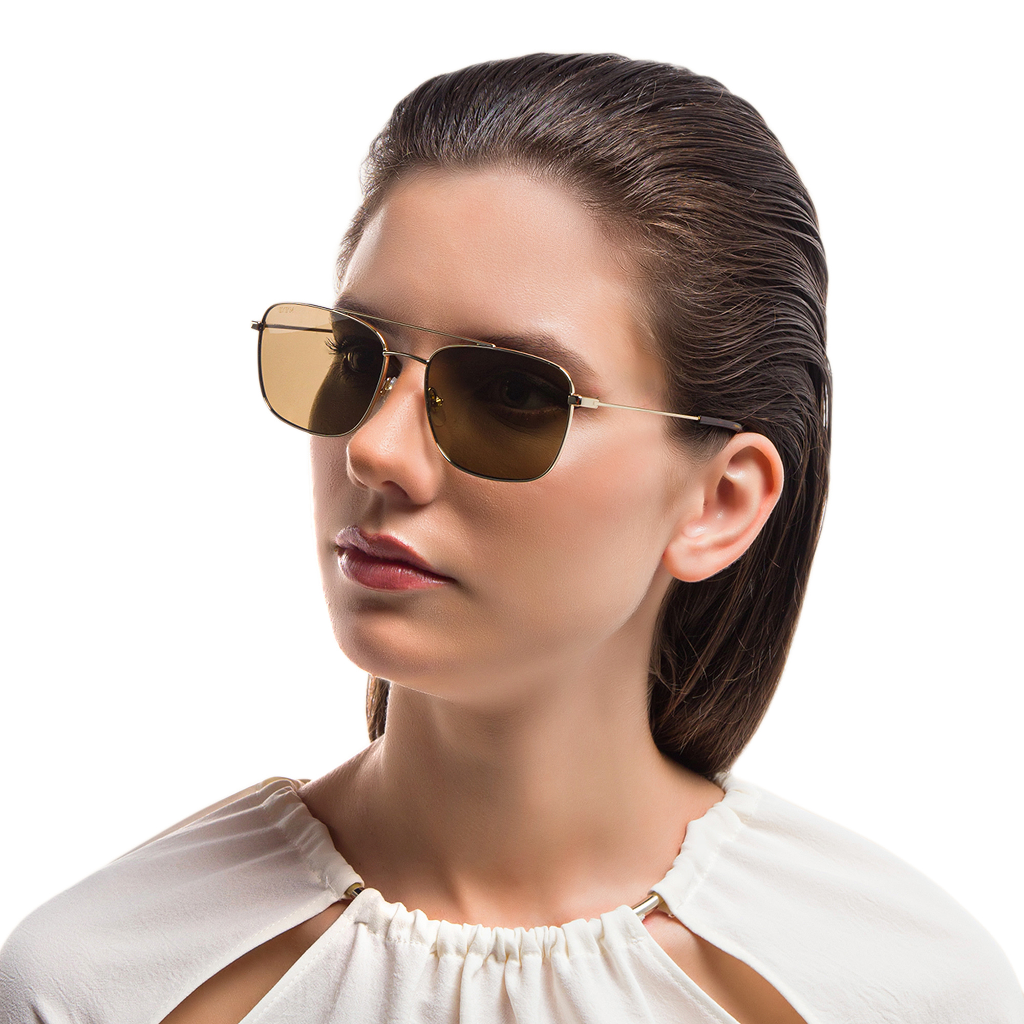 Shop EYE'M Unisex Square Sunglasses in Gold online.