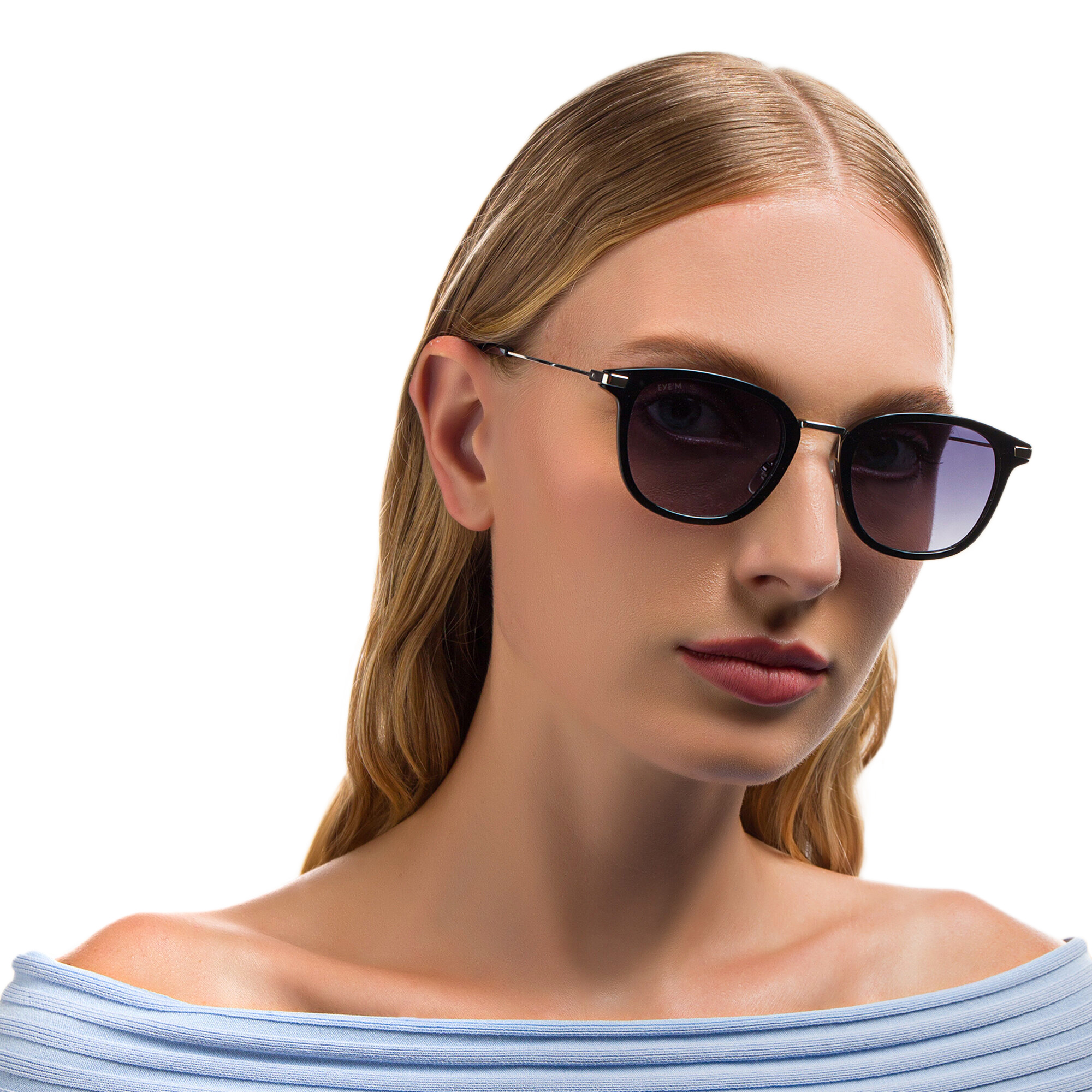 EYE'M Unisex Square Sunglasses in Black – Product Photo 5