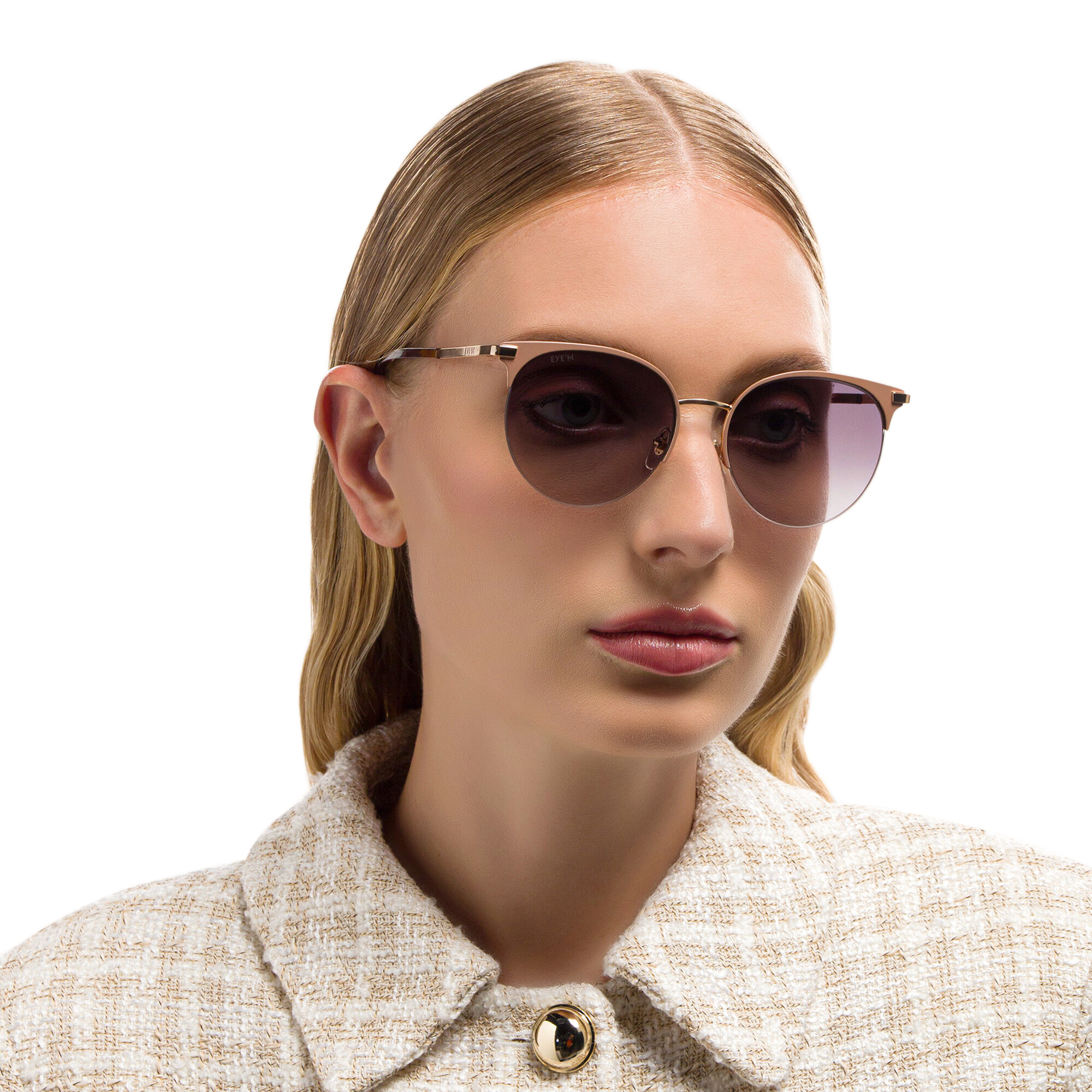EYE'M Half Rim Round Sunglasses in Nude – Product Photo 5