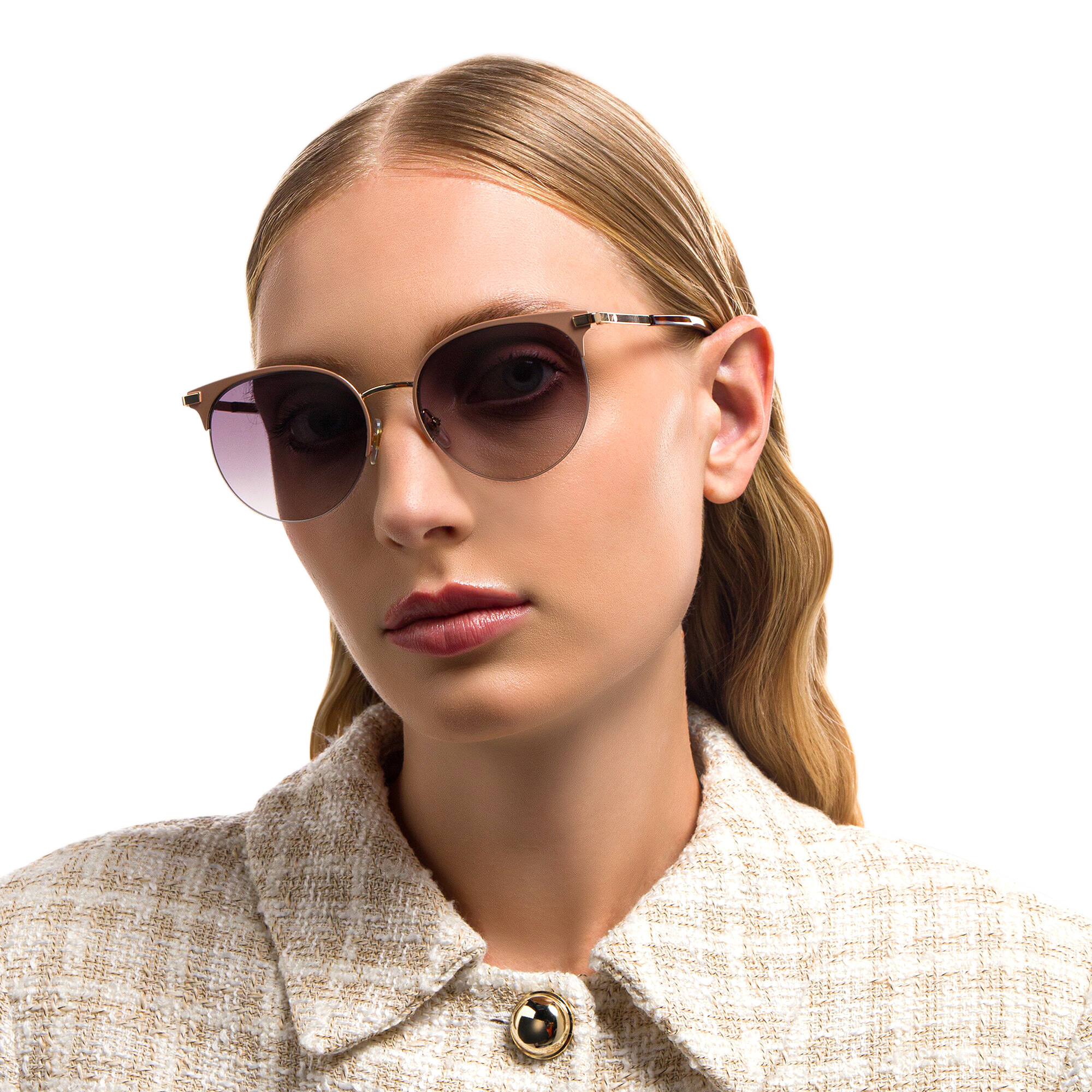 EYE'M Half Rim Round Sunglasses in Nude – Product Photo 6