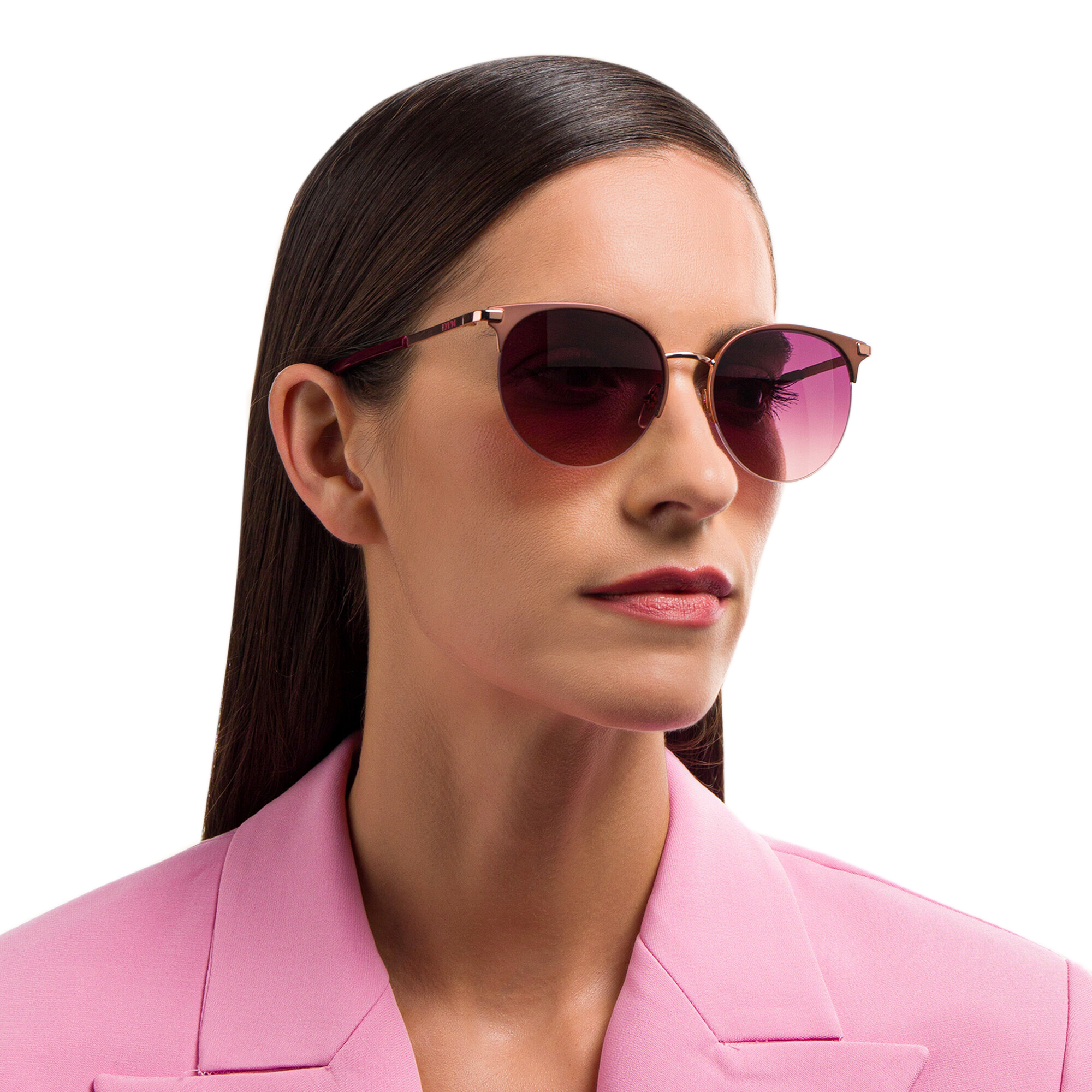 EYE'M Half Rim Round Sunglasses in Red – Product Photo 5