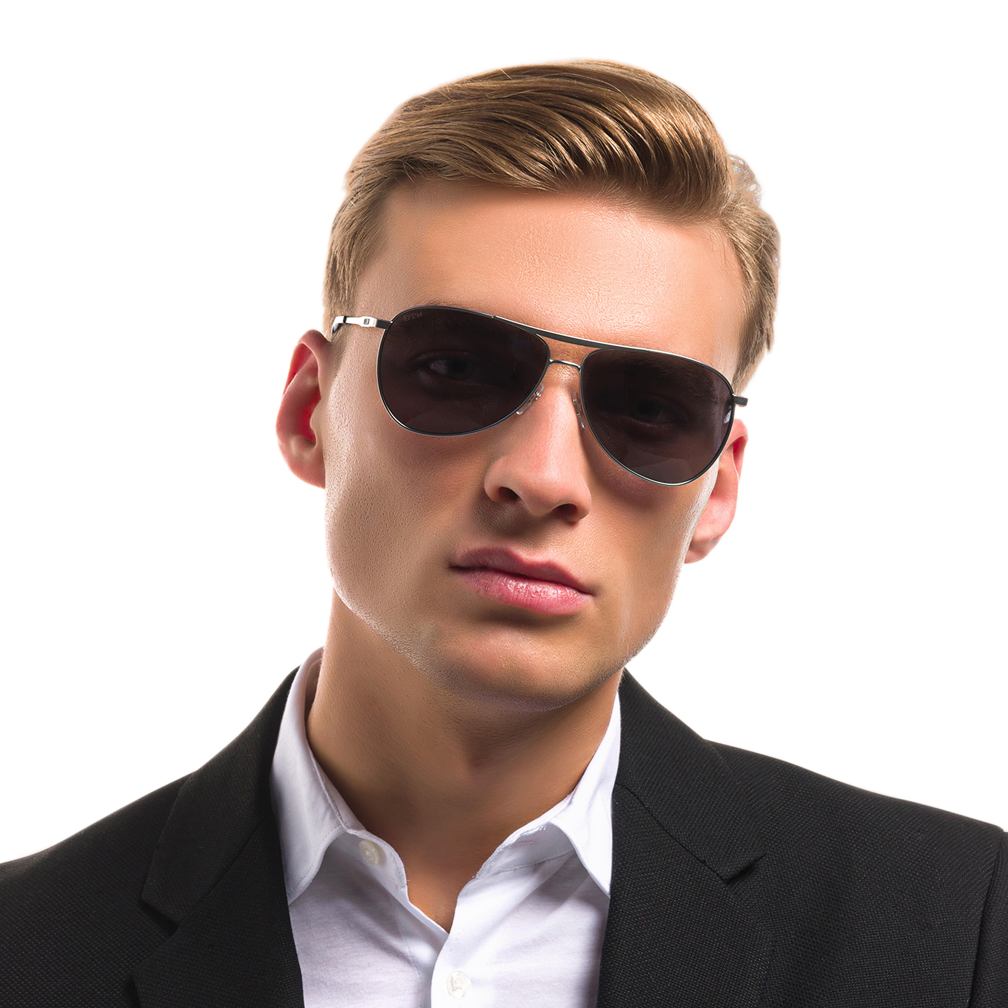 EYE'M Wide Aviator Sunglasses in Silver – Product Photo 6