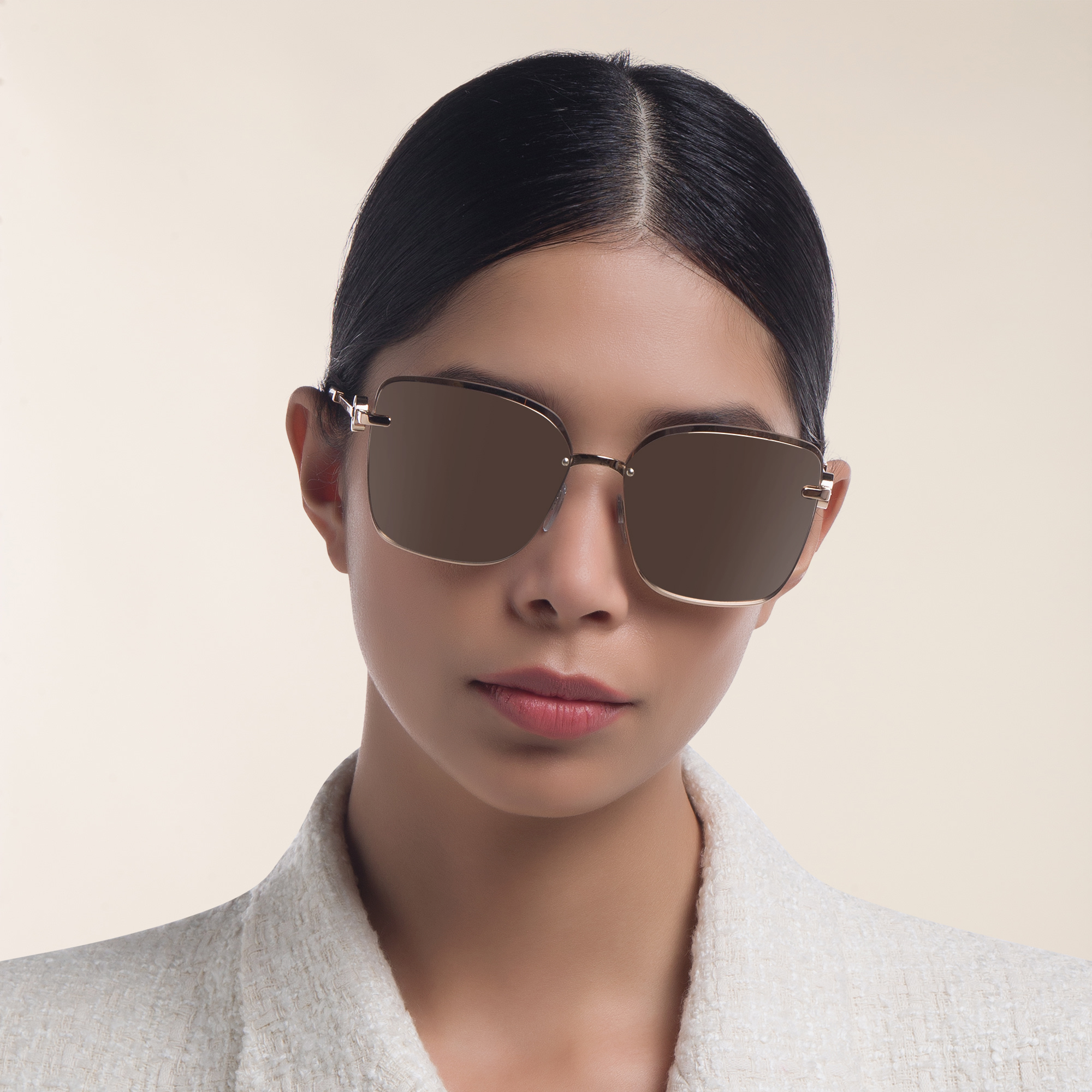 BVLGARI Wide Square Sunglasses in Pink Gold – Product Photo 5