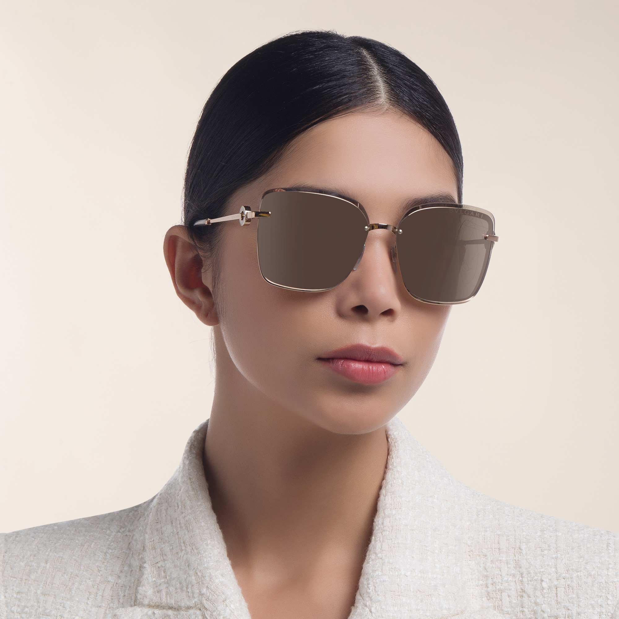 BVLGARI Wide Square Sunglasses in Pink Gold – Product Photo 6