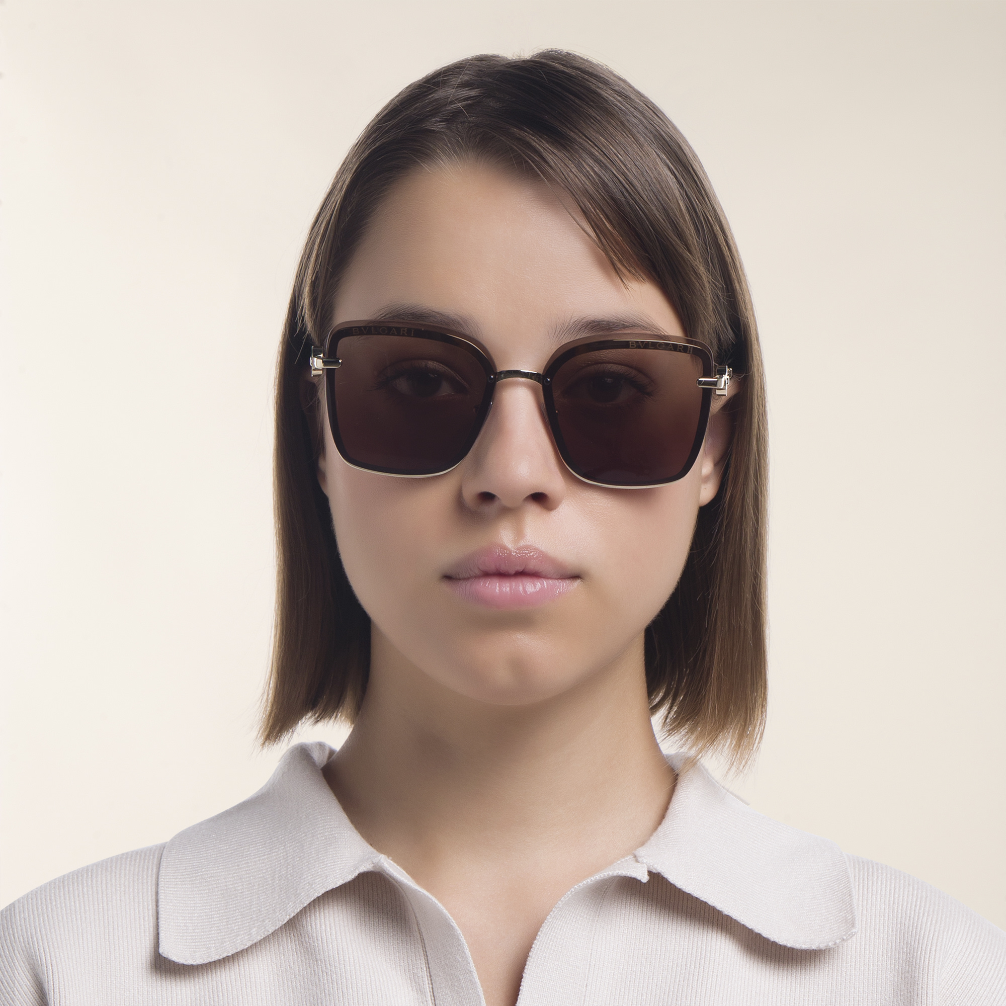 BVLGARI Wide Square Sunglasses in Pale Gold – Product Photo 5