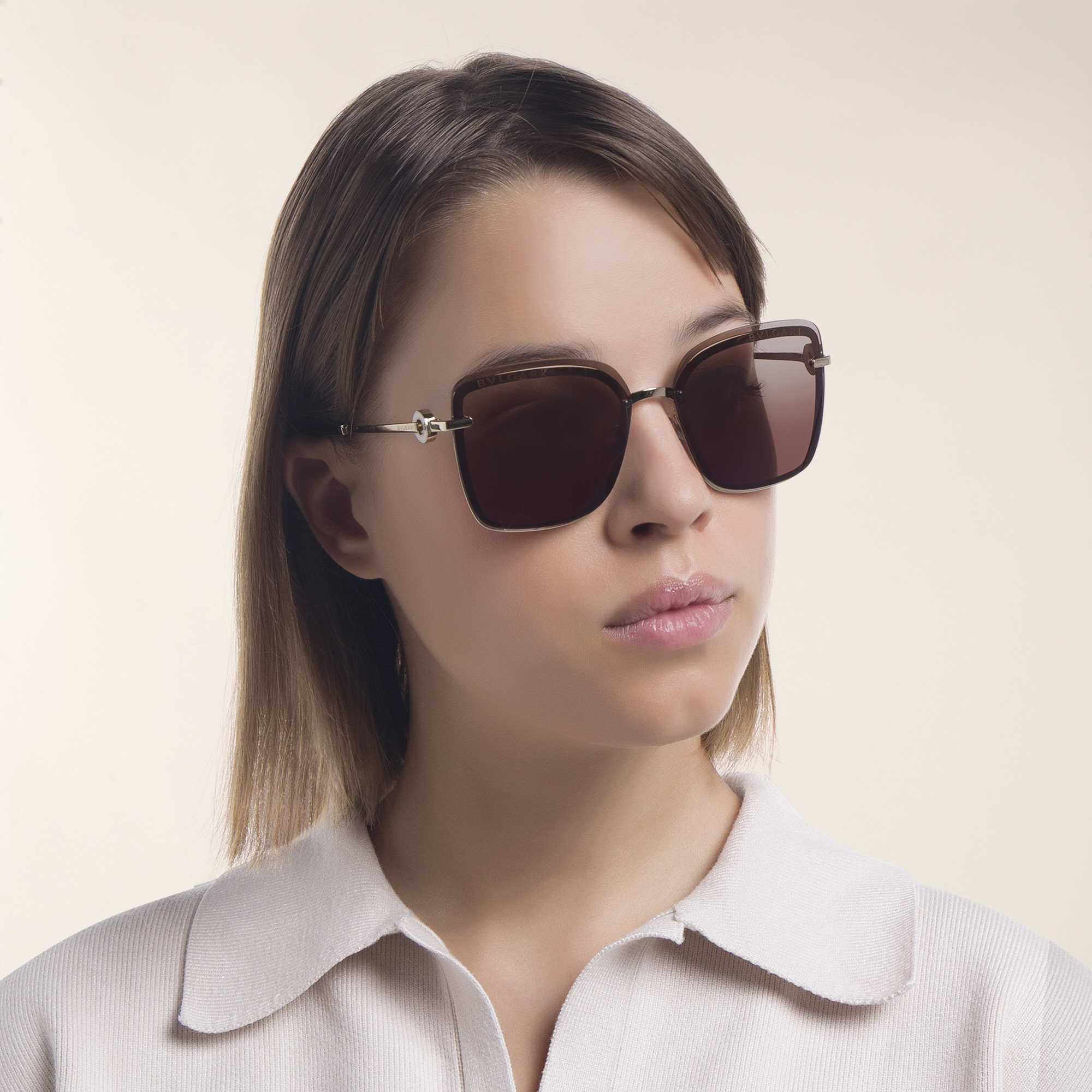 BVLGARI Wide Square Sunglasses in Pale Gold – Product Photo 6