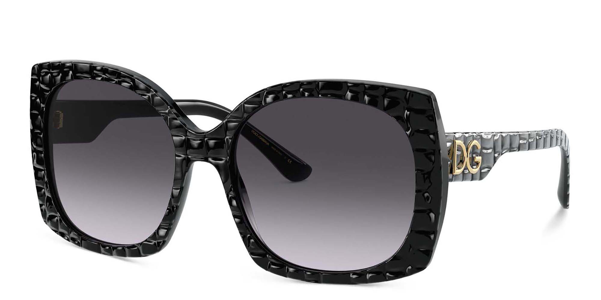 Dolce & Gabbana Wide Square Sunglasses in Black Texture Cocco – Product Photo 2