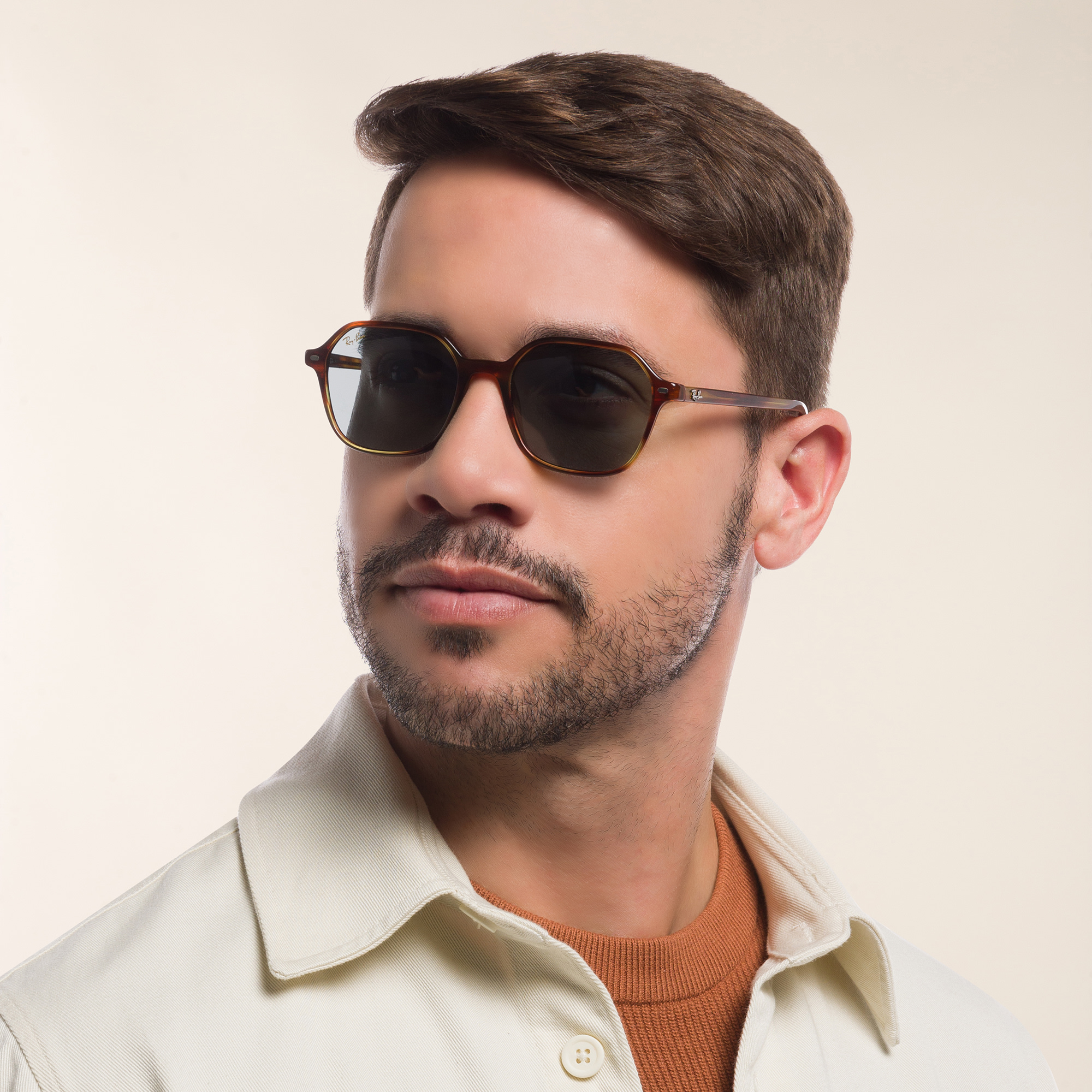 Shop Ray-Ban John Square Sunglasses in Striped Havana online.