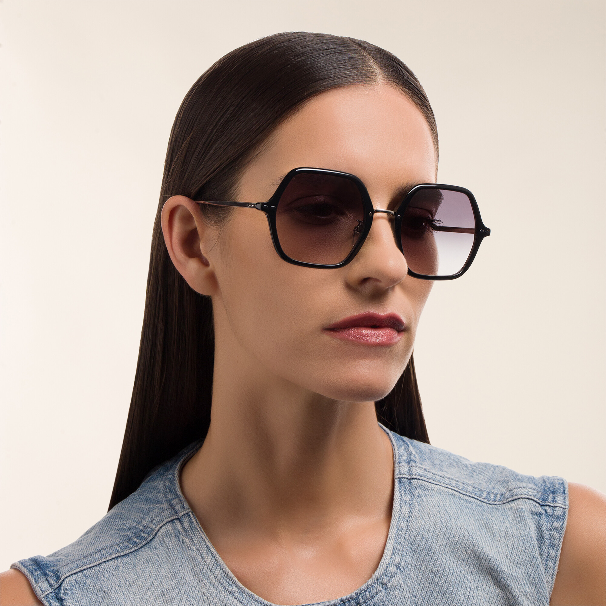 Shop ISABEL MARANT Oversized Irregular Sunglasses in Black & Silver online.