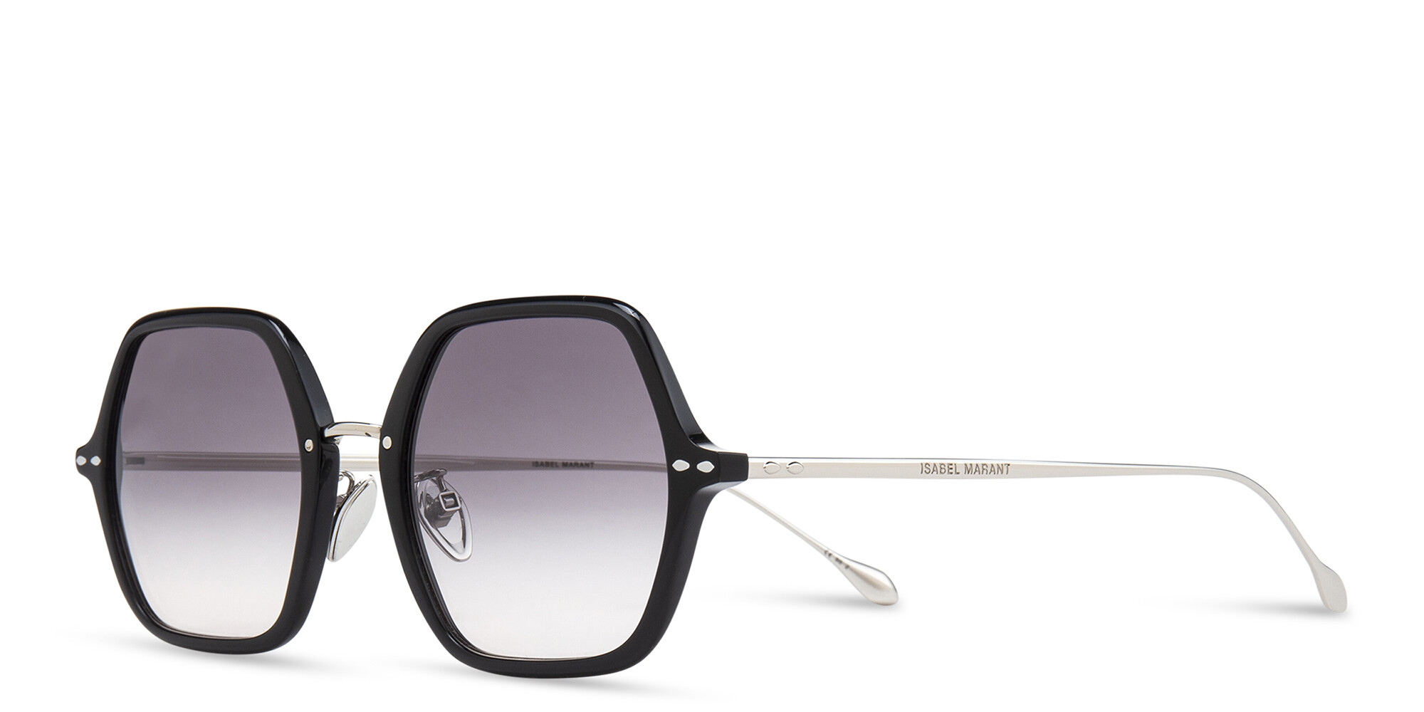 Shop ISABEL MARANT Oversized Irregular Sunglasses in Black & Silver online.