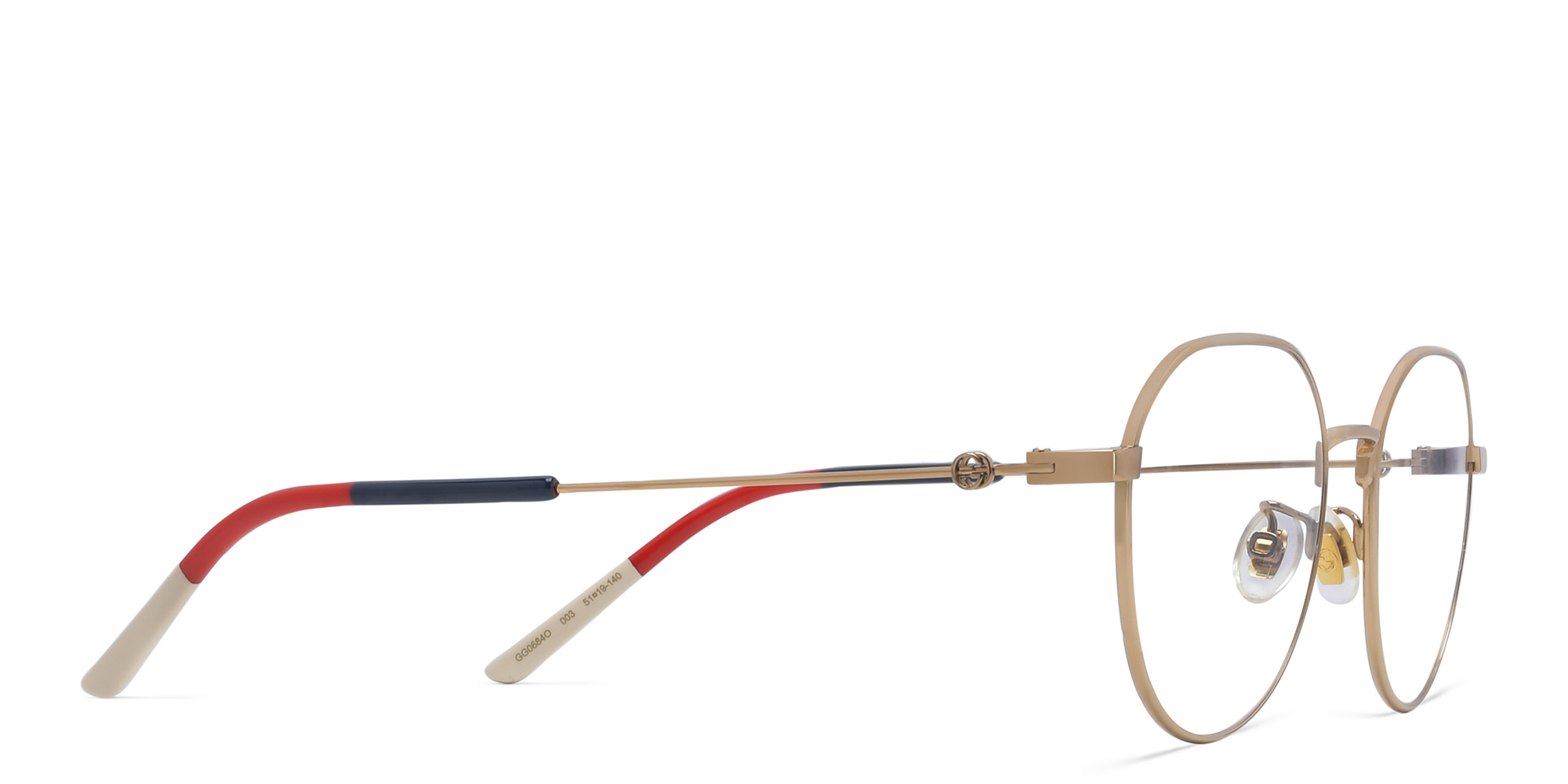 Shop GUCCI Round Eyeglasses in Gold online.
