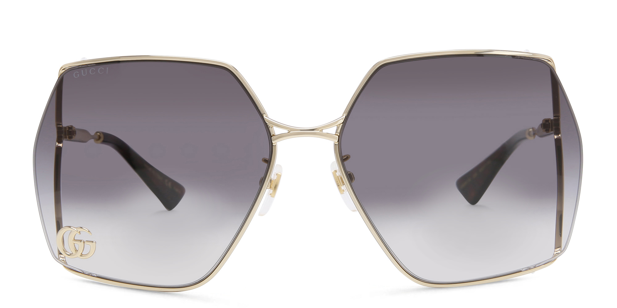 Shop GUCCI Half Rim Wide Irregular Sunglasses in Gold online.