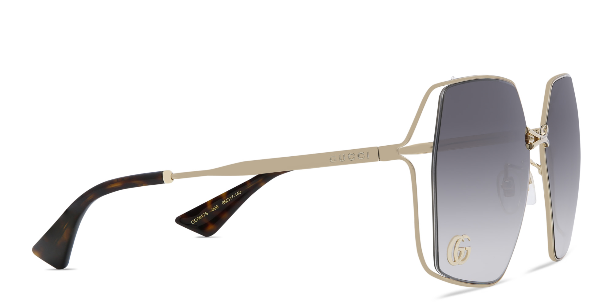 Shop GUCCI Half Rim Wide Irregular Sunglasses in Gold online.