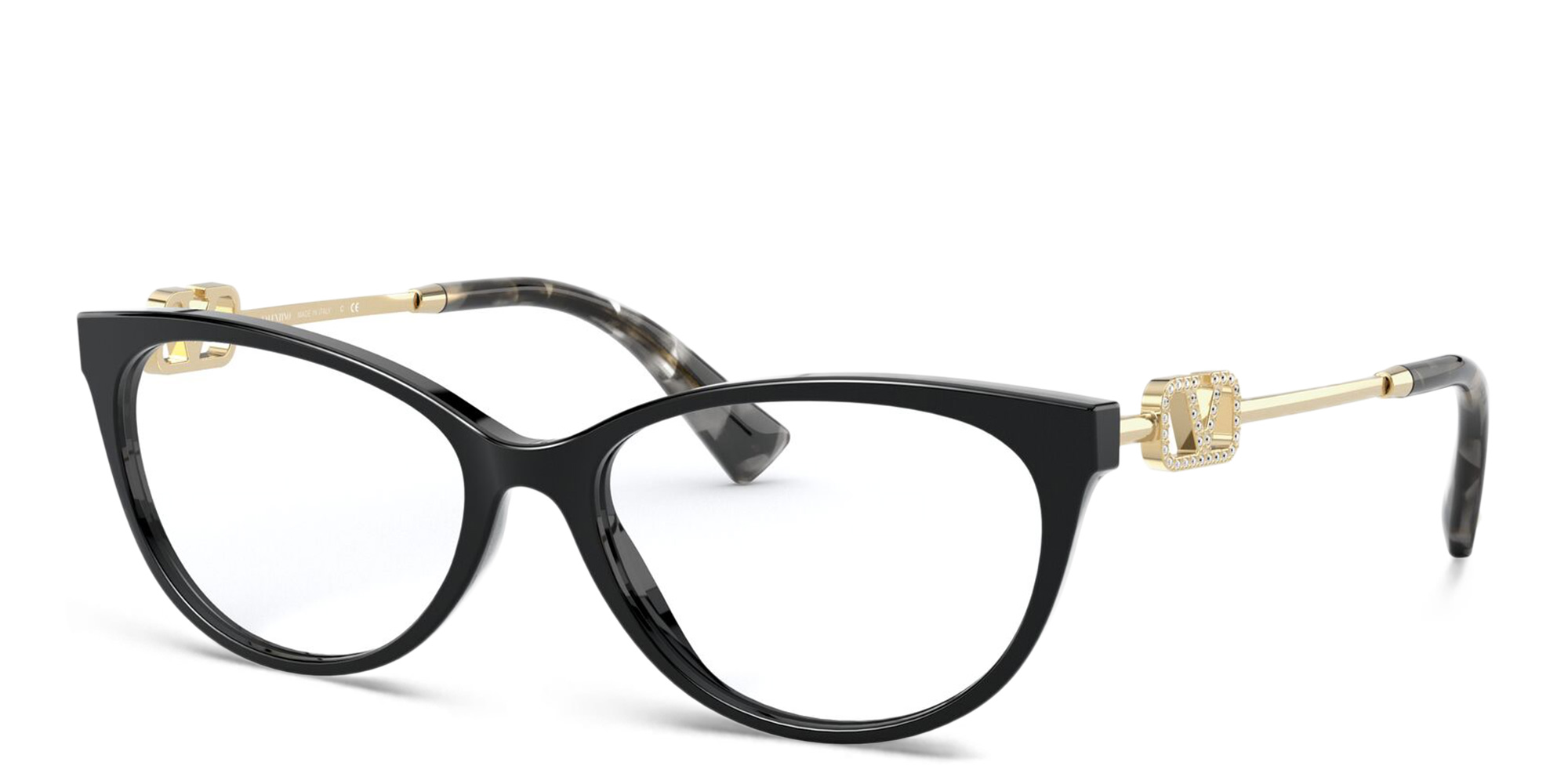 VALENTINO Rhinestone V Logo Cat-Eye Eyeglasses in Black – Product Photo 2