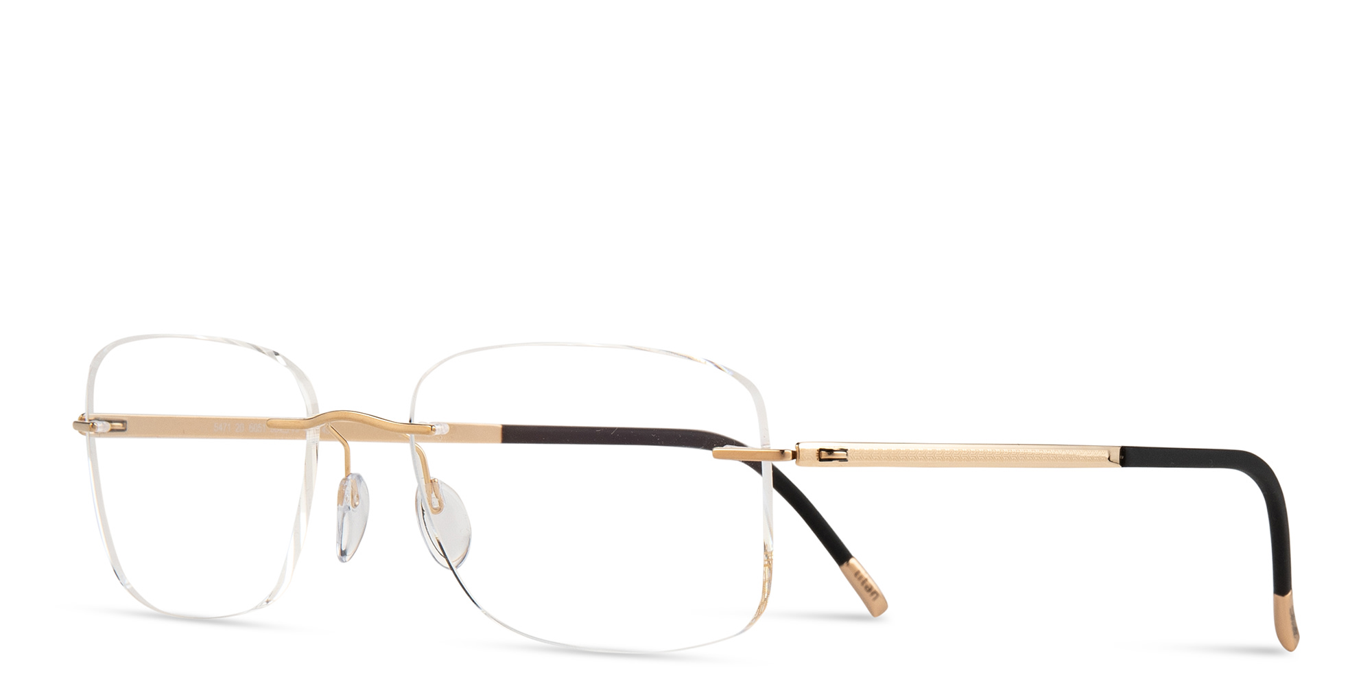 Shop Silhouette Rimless Wide Square Eyeglasses in Gold online.