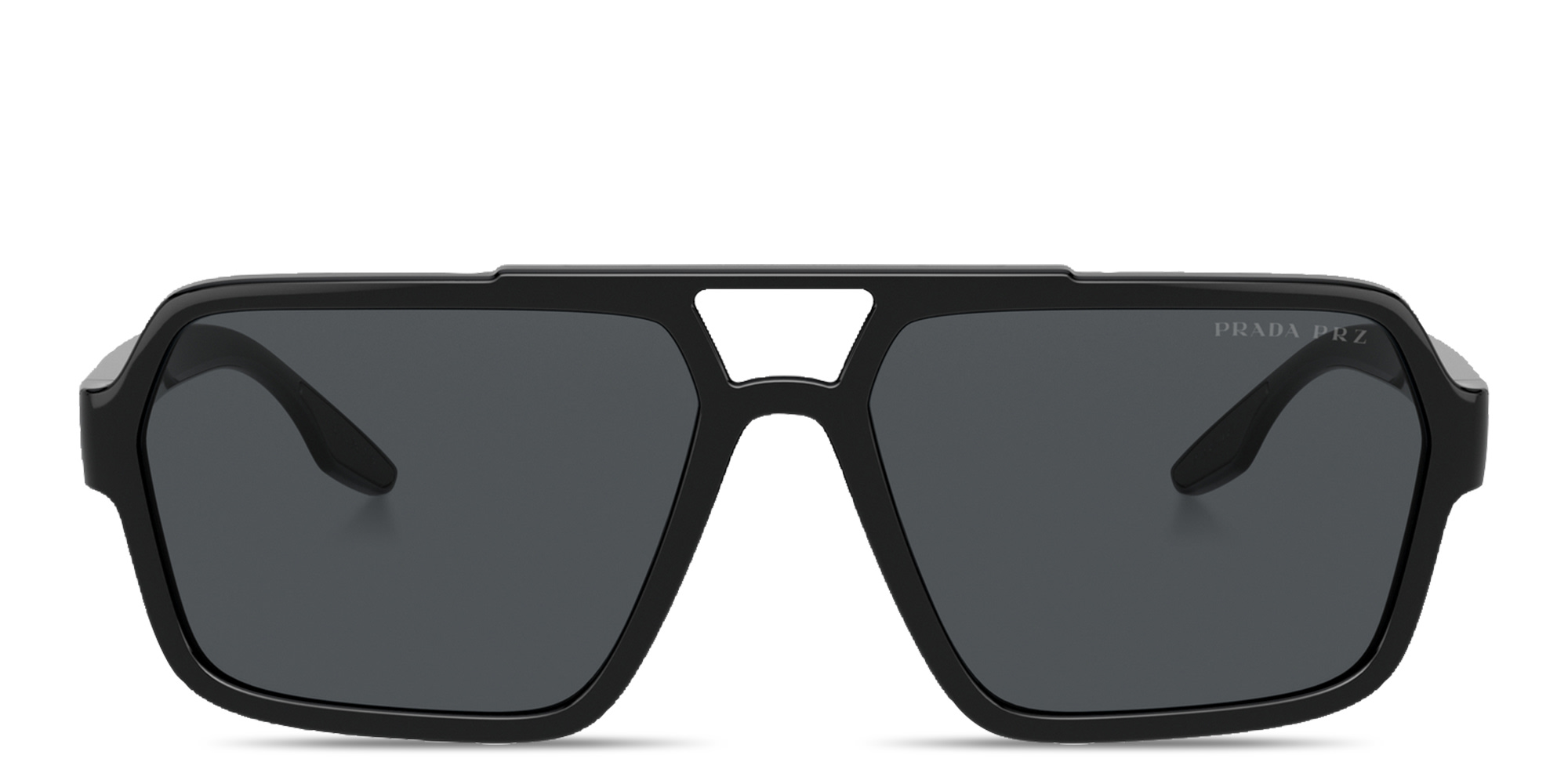 Shop Prada Linea Rossa Logo Signature Rectangle Sunglasses in Black online.