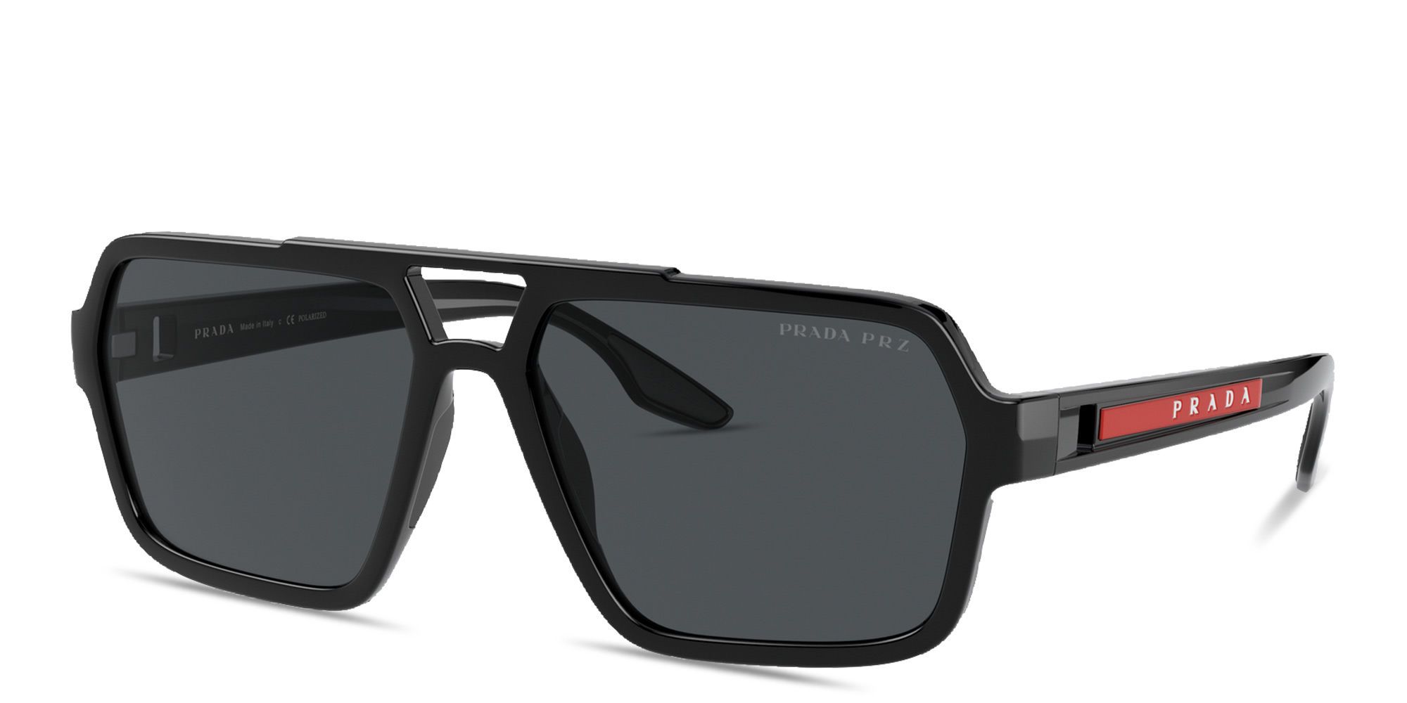 Shop Prada Linea Rossa Logo Signature Rectangle Sunglasses in Black online.