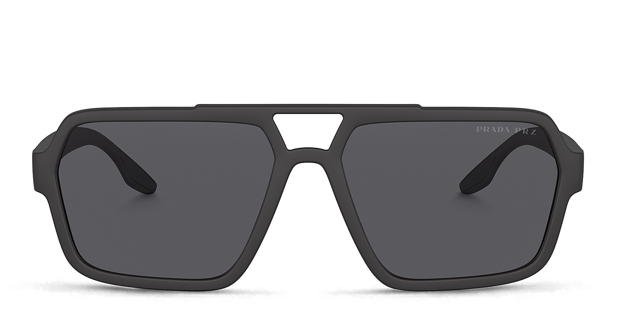 Shop Prada Linea Rossa Logo Signature Wide Rectangle Sunglasses in Black online.