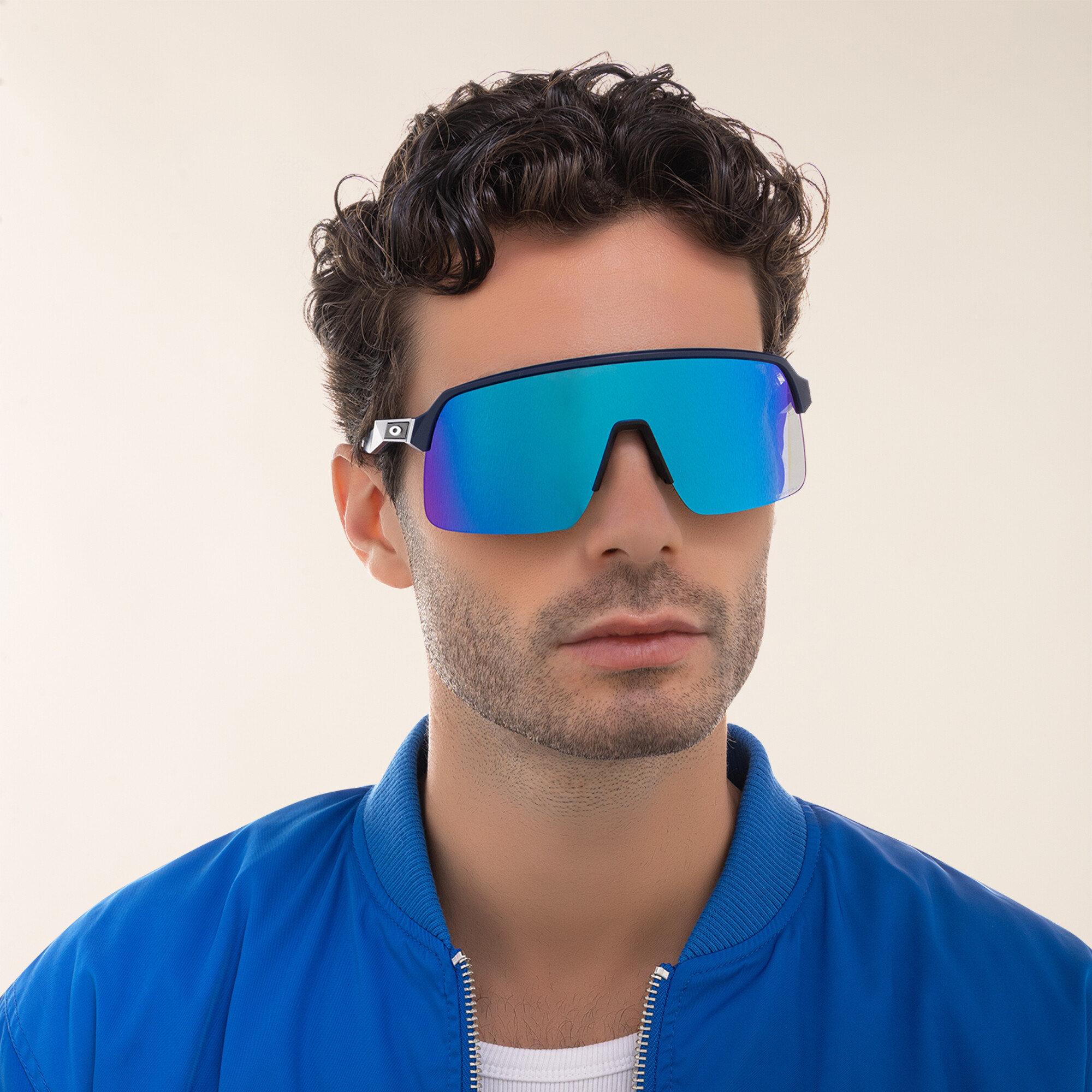 Shop Oakley Sutro Lite Half-Rim Rectangle Sunglasses in Blue online.