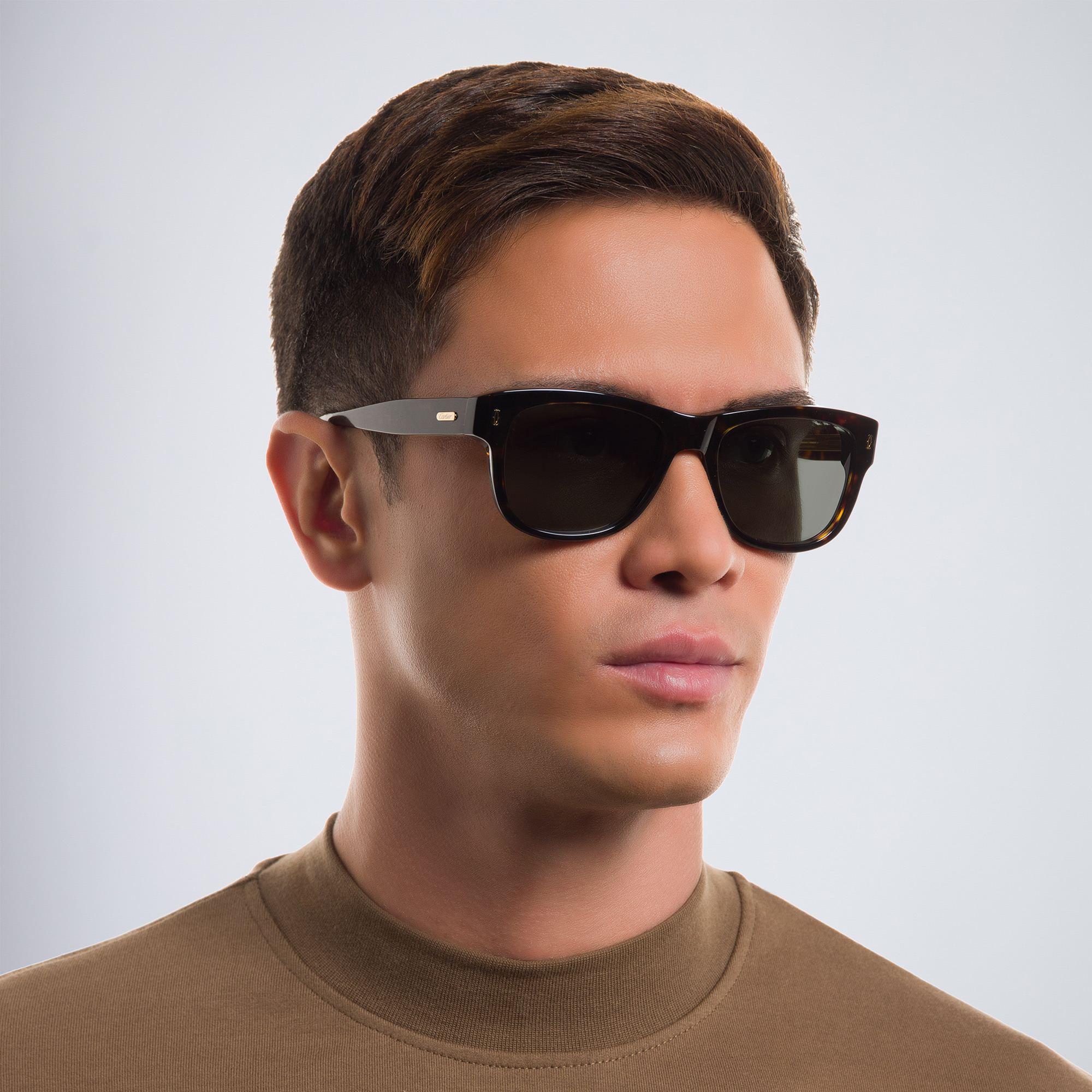 Shop Cartier Signature C de Cartier Rectangle Sunglasses in Havana online.