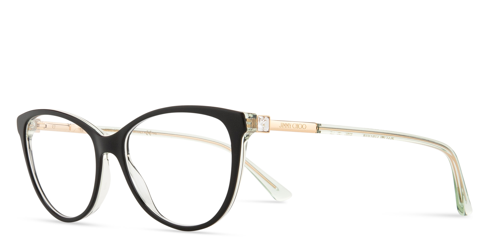 Shop JIMMY CHOO Rhinestone-Embellished Cat-Eye Eyeglasses in Black online.