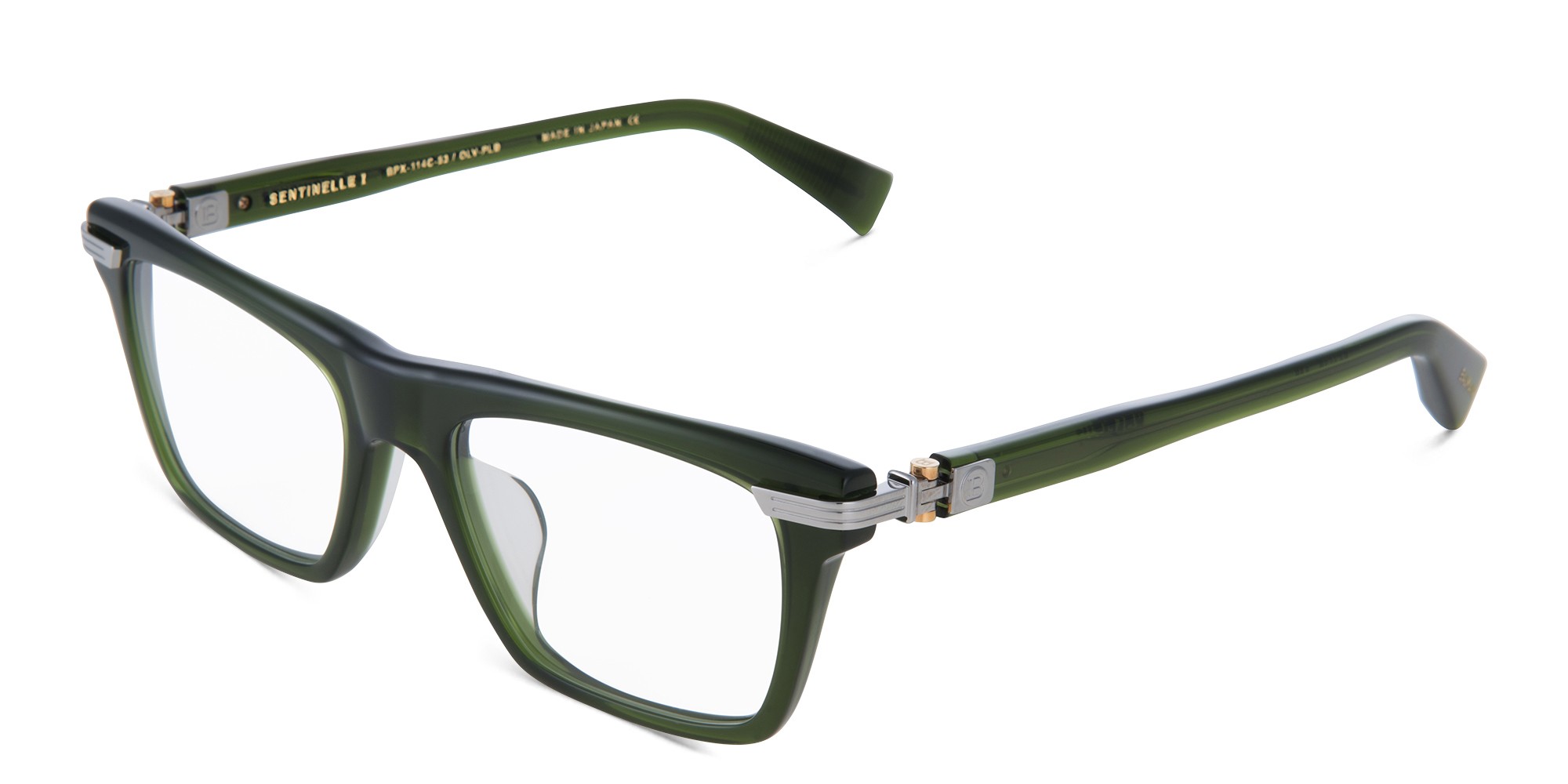 Shop BALMAIN Sentinelle I Unisex Square Eyeglasses in Green online.