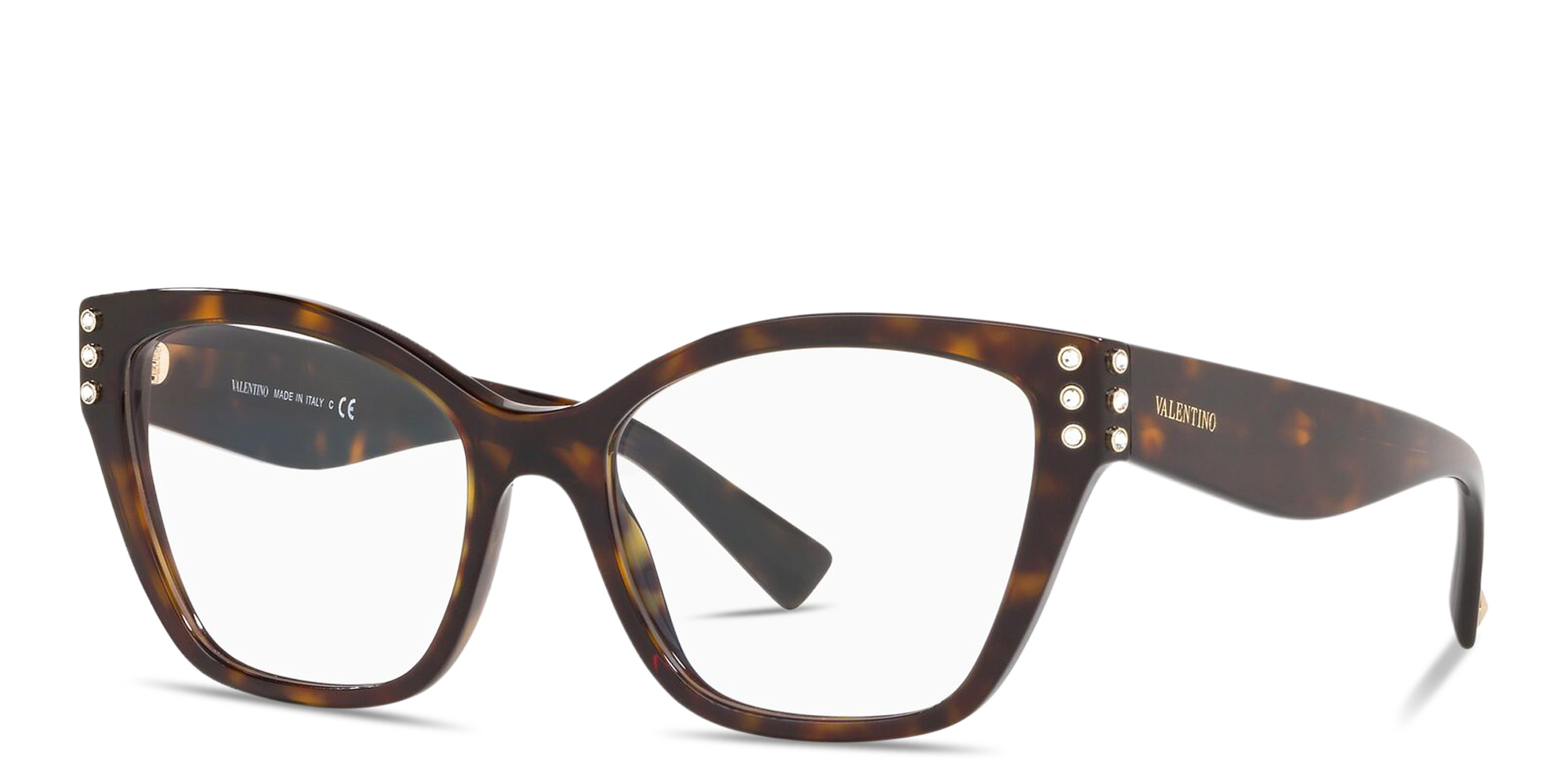 VALENTINO Rhinestone Cat-Eye Eyeglasses in Polished Havana – Product Photo 2