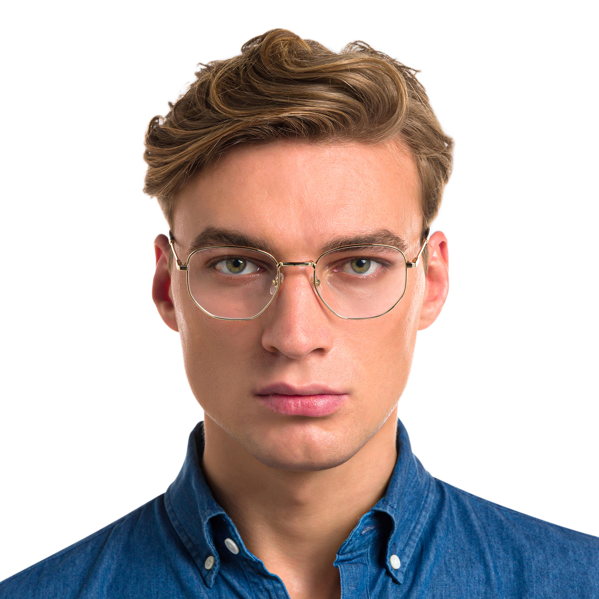 Shop EYE'M Irregular Eyeglasses in Gold online.